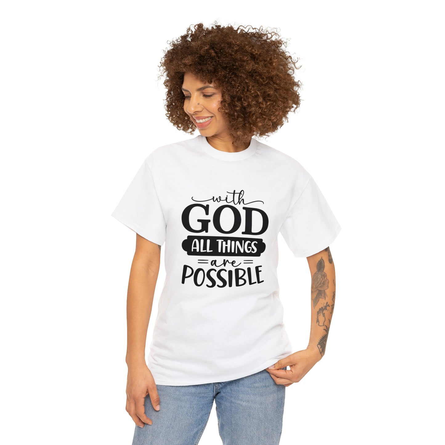 With God All Things Are Possible Unisex Heavy Cotton Tee - Black Print