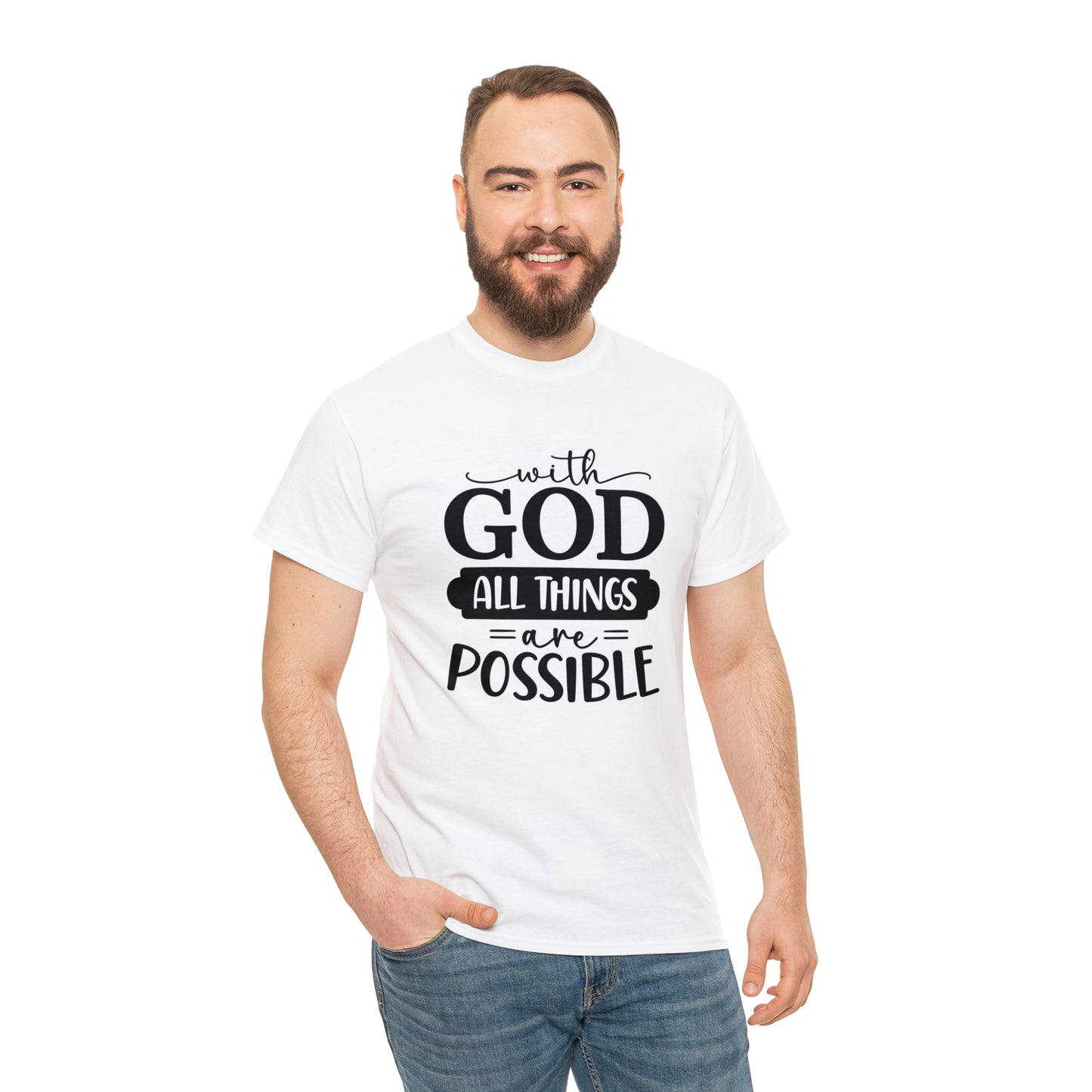 With God All Things Are Possible Unisex Heavy Cotton Tee - Black Print