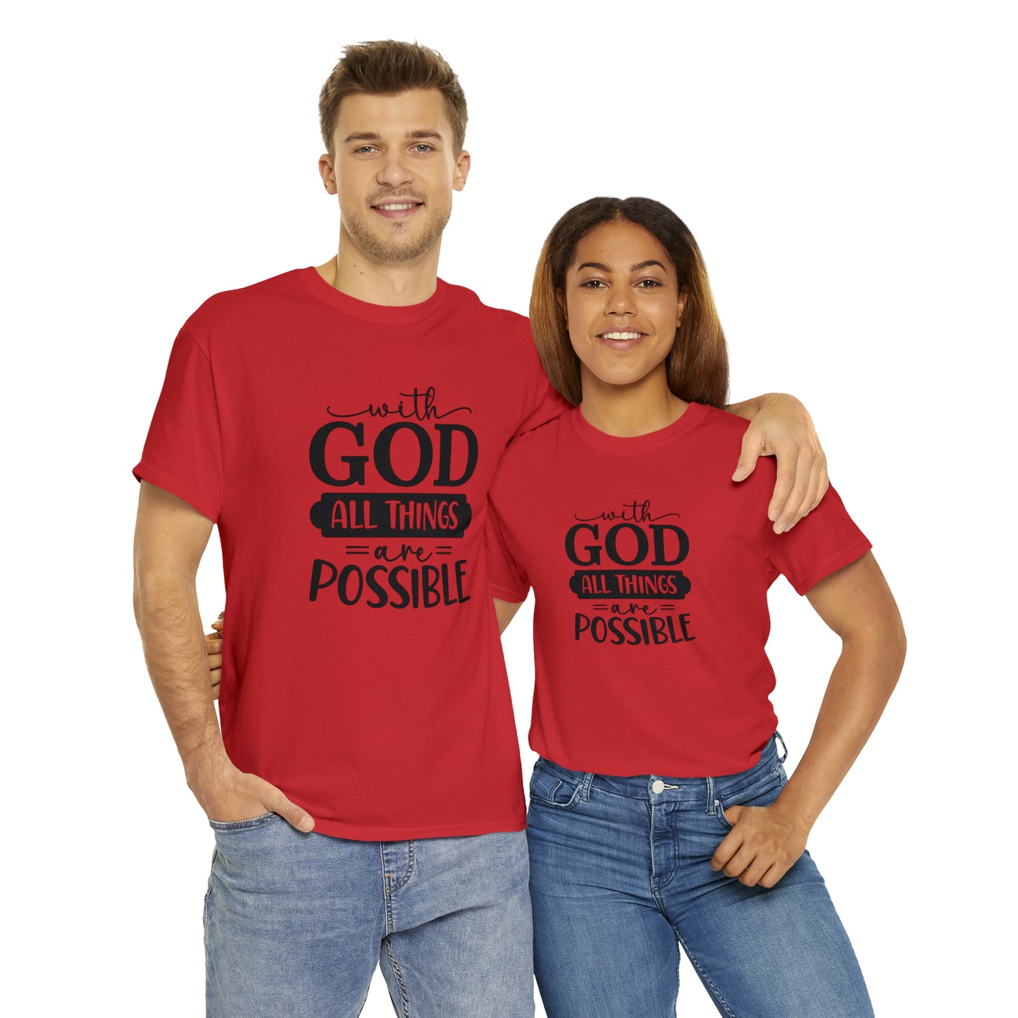 With God All Things Are Possible Unisex Heavy Cotton Tee - Black Print