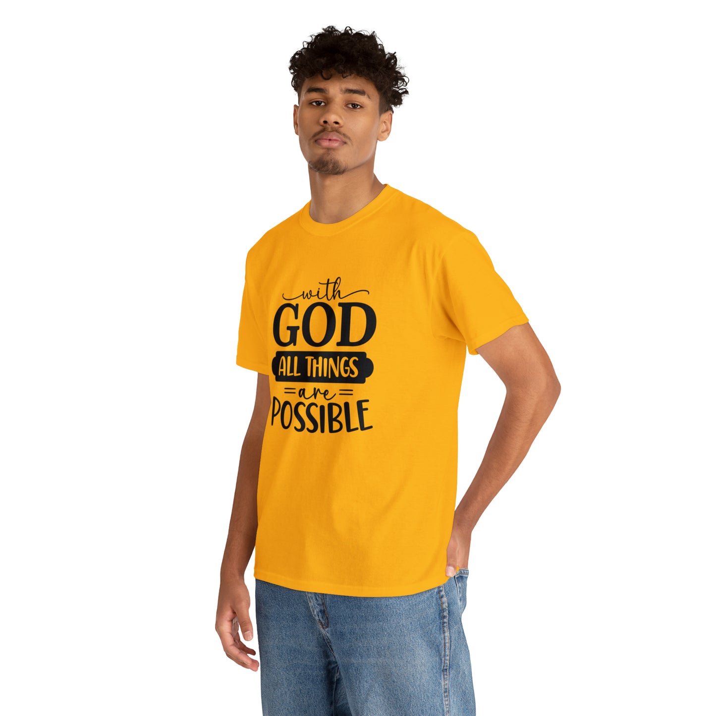 With God All Things Are Possible Unisex Heavy Cotton Tee - Black Print