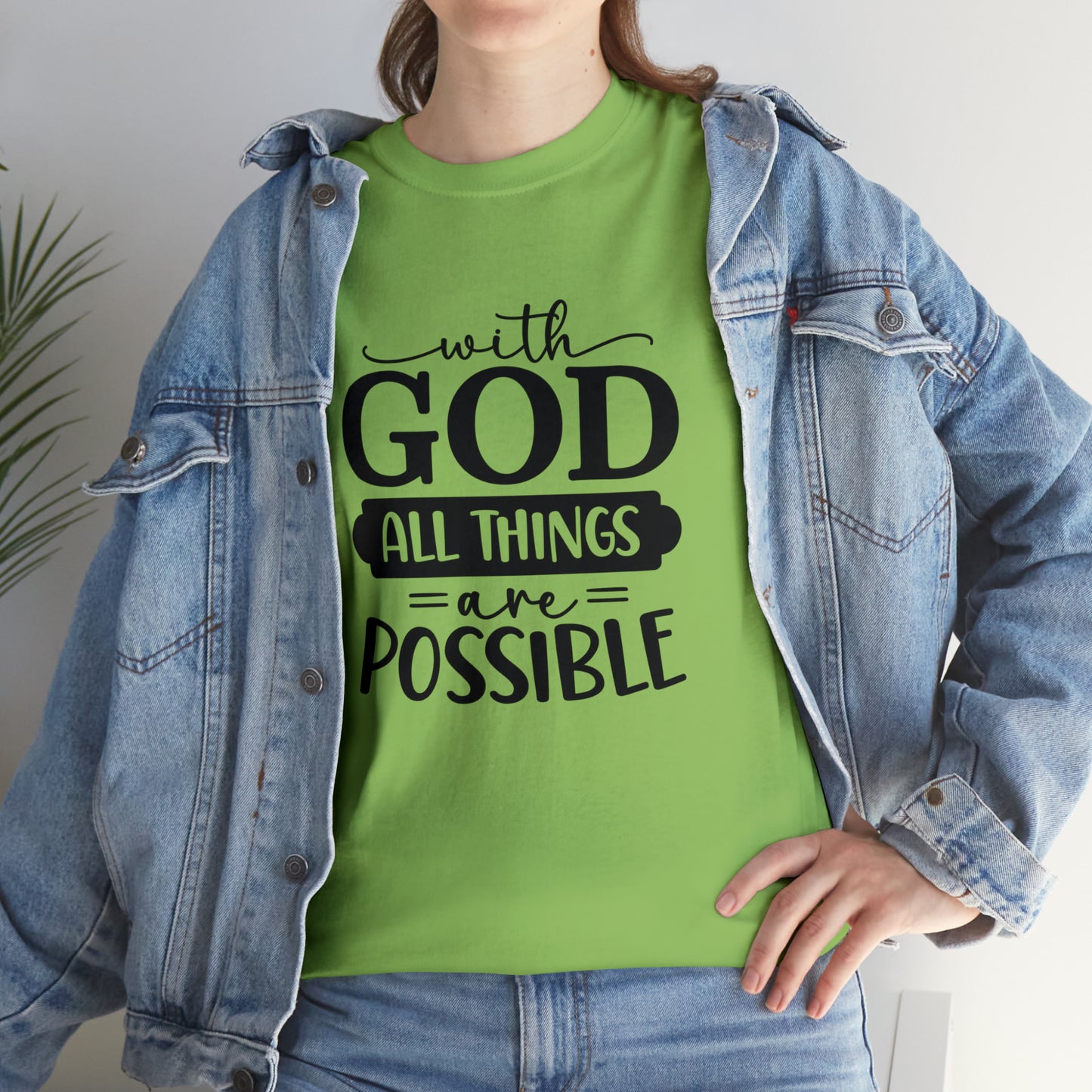 With God All Things Are Possible Unisex Heavy Cotton Tee - Black Print