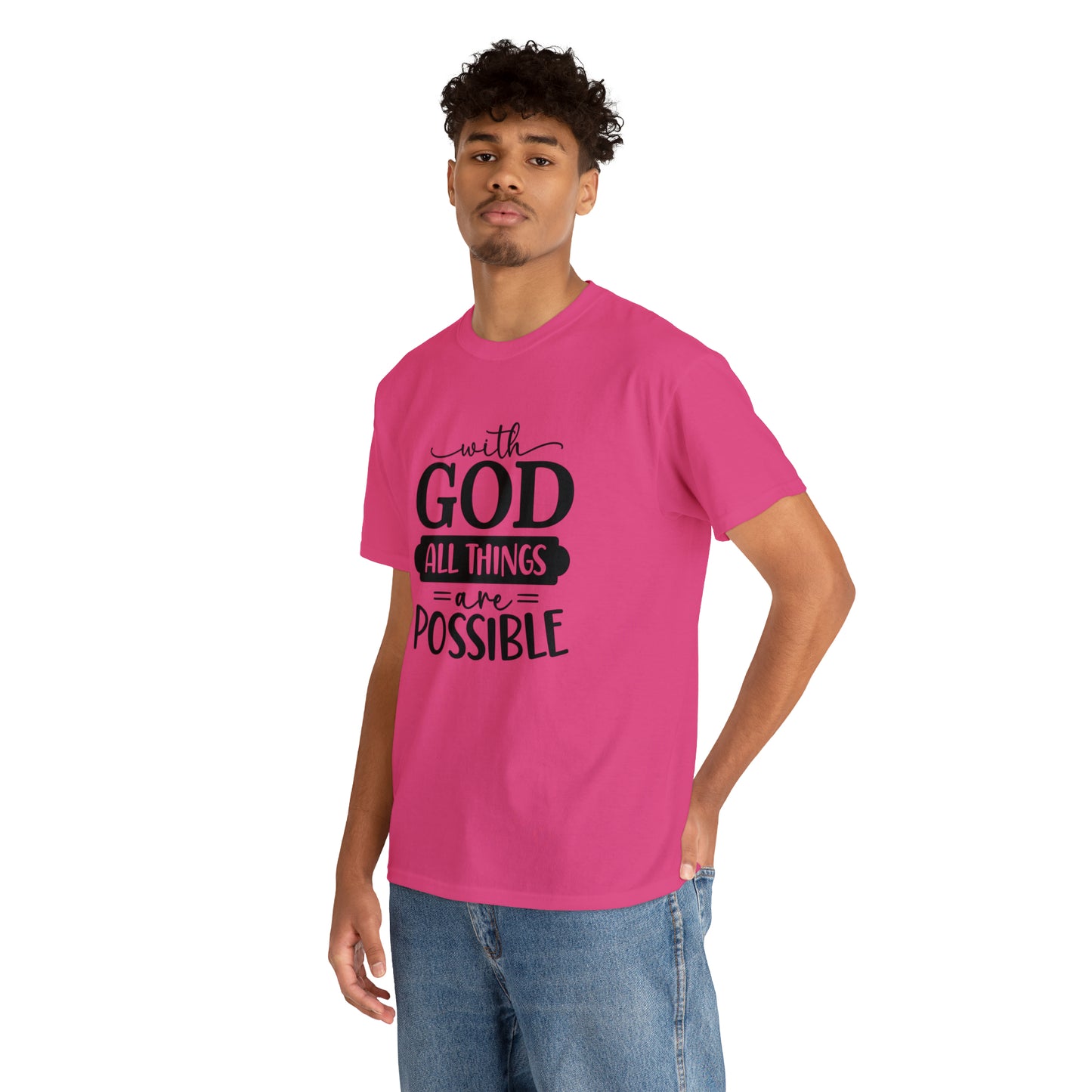 With God All Things Are Possible Unisex Heavy Cotton Tee - Black Print