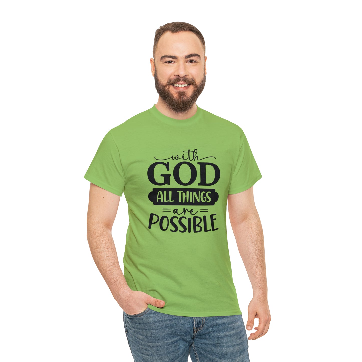 With God All Things Are Possible Unisex Heavy Cotton Tee - Black Print