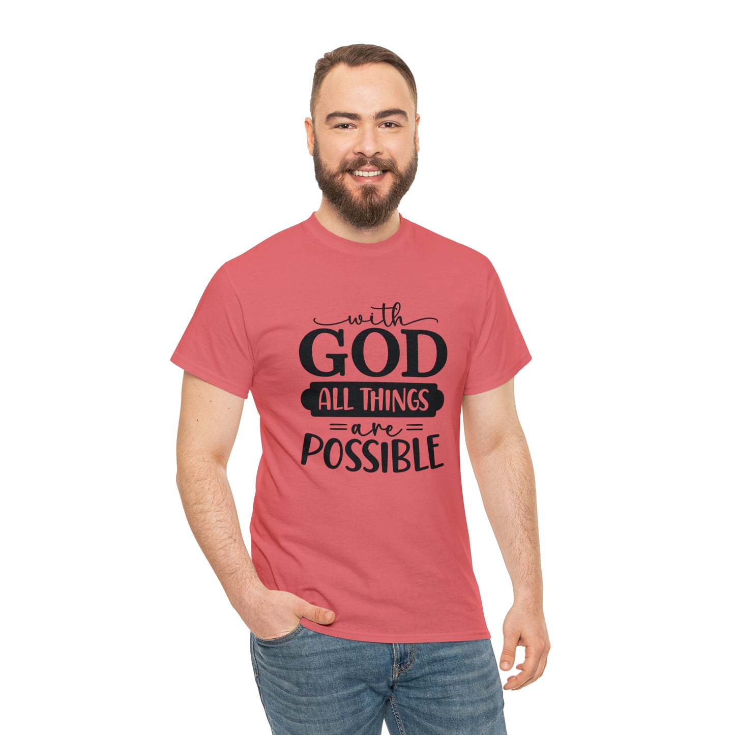 With God All Things Are Possible Unisex Heavy Cotton Tee - Black Print