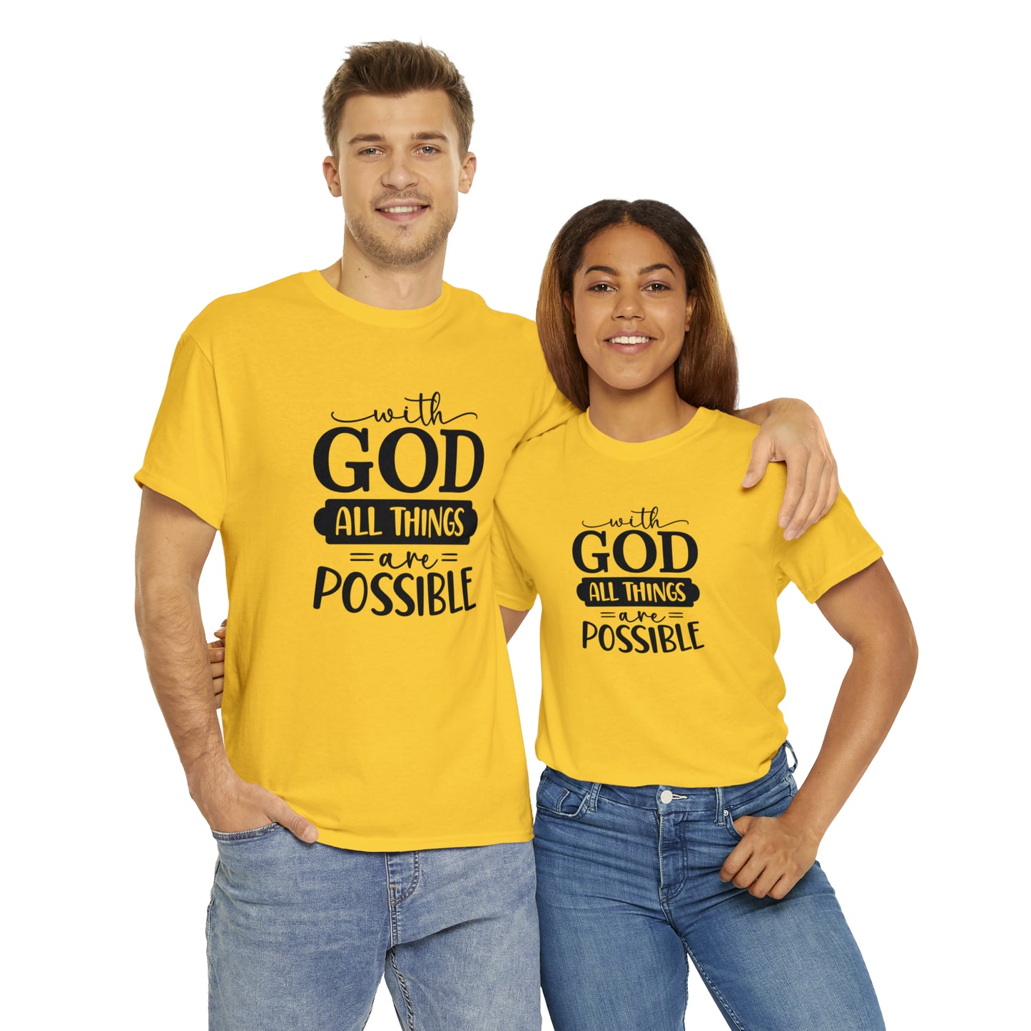 With God All Things Are Possible Unisex Heavy Cotton Tee - Black Print