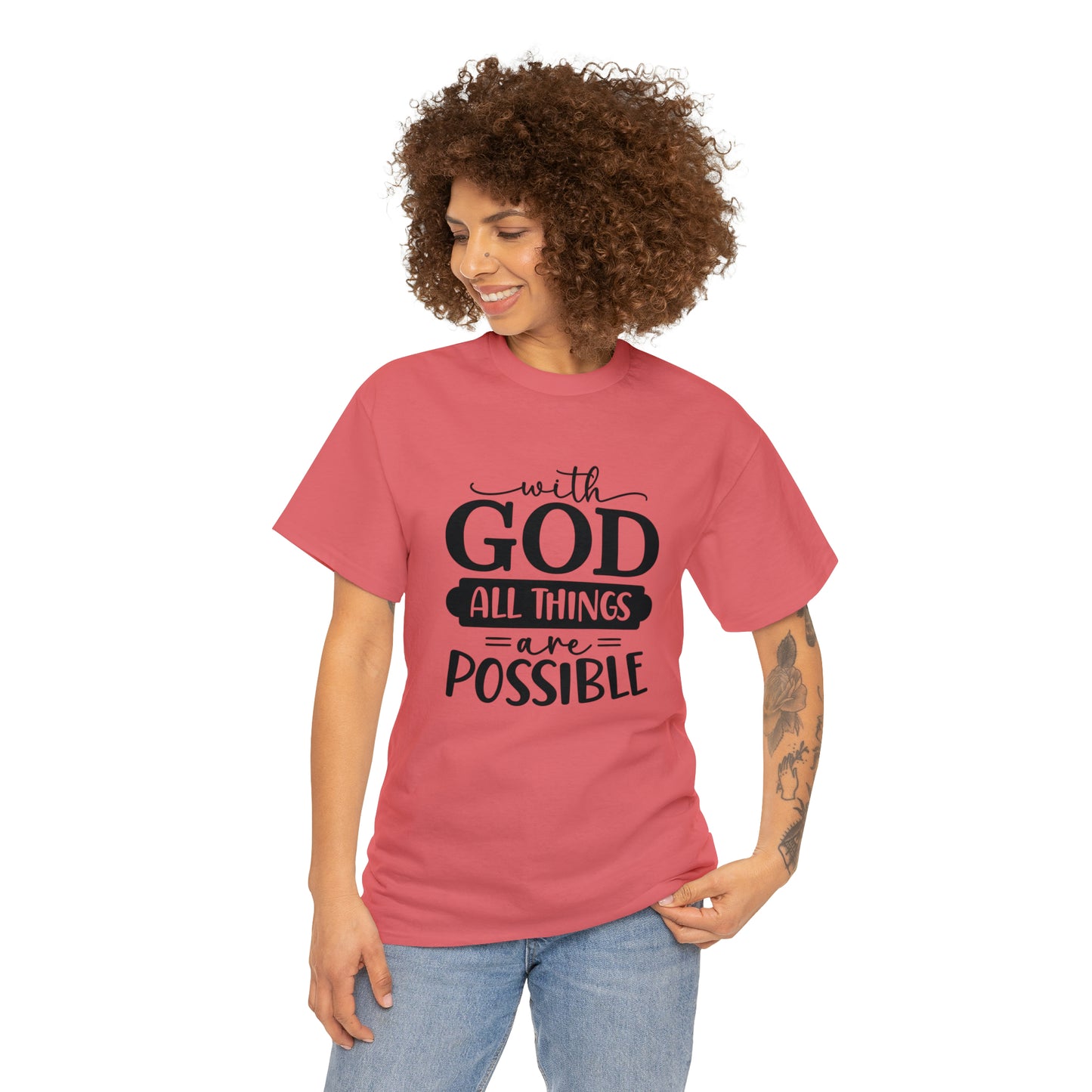 With God All Things Are Possible Unisex Heavy Cotton Tee - Black Print