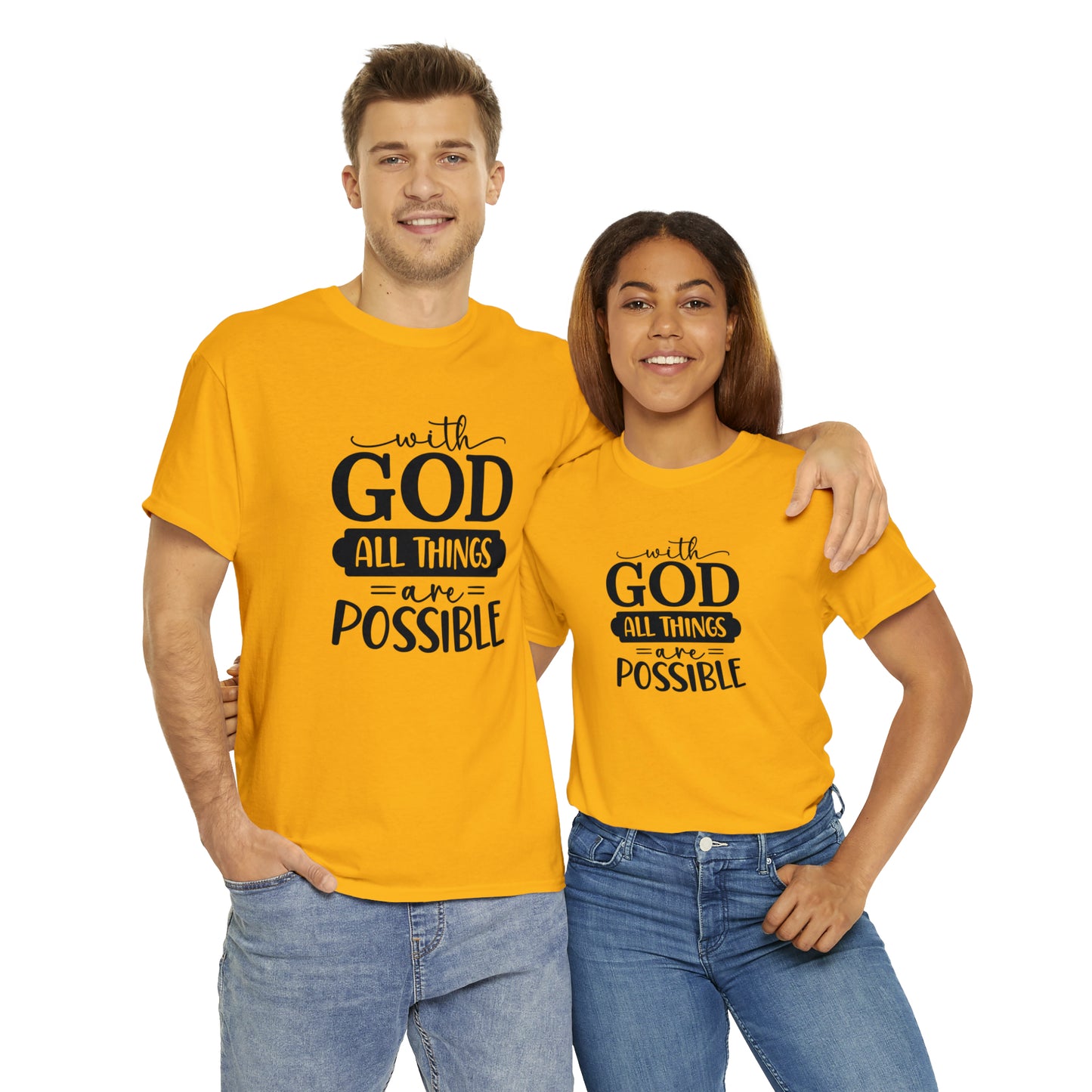 With God All Things Are Possible Unisex Heavy Cotton Tee - Black Print