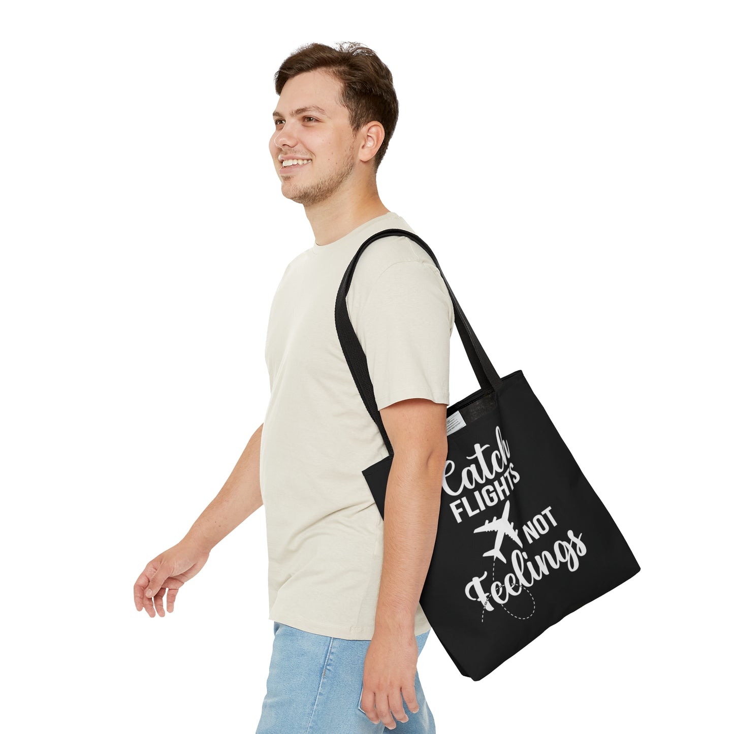 Catch Flights Not Feelings Tote Bag - Black