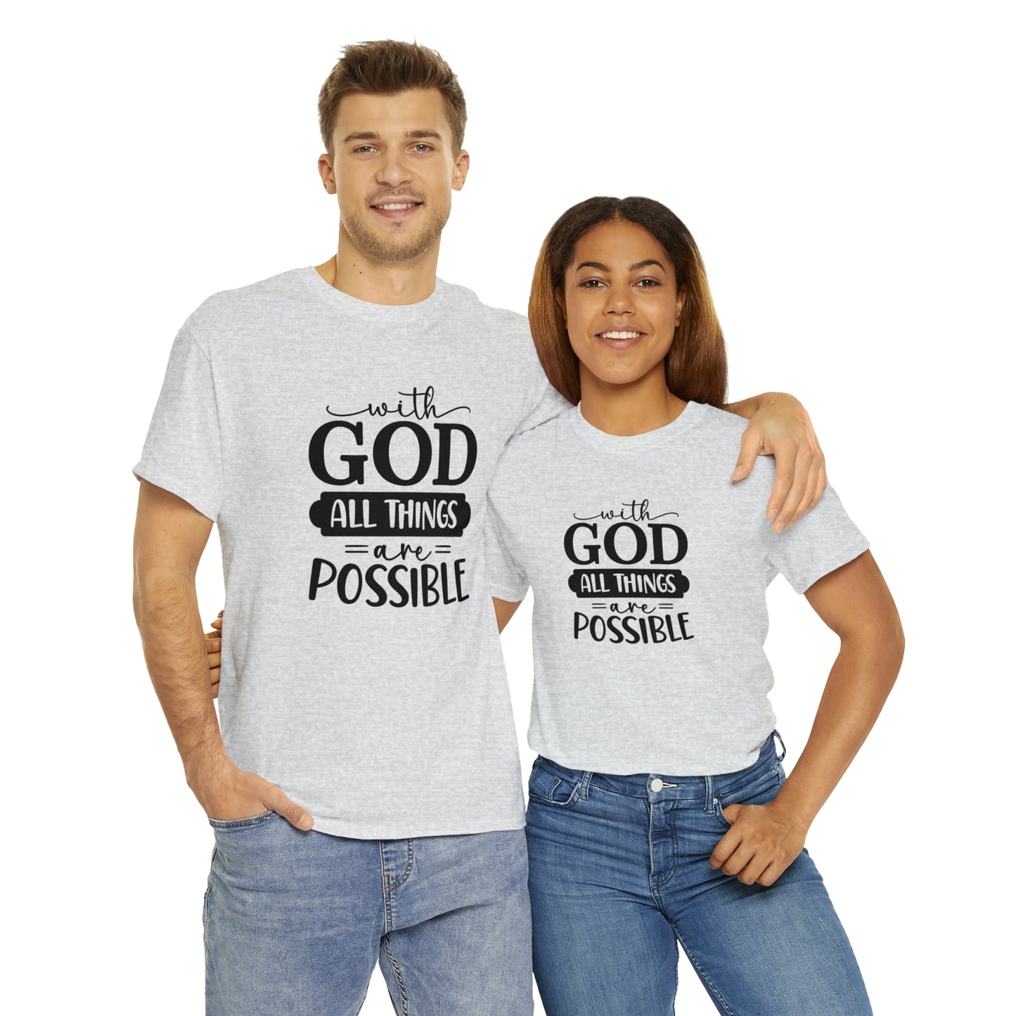 With God All Things Are Possible Unisex Heavy Cotton Tee - Black Print