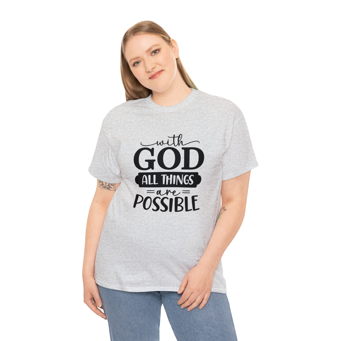 With God All Things Are Possible Unisex Heavy Cotton Tee - Black Print