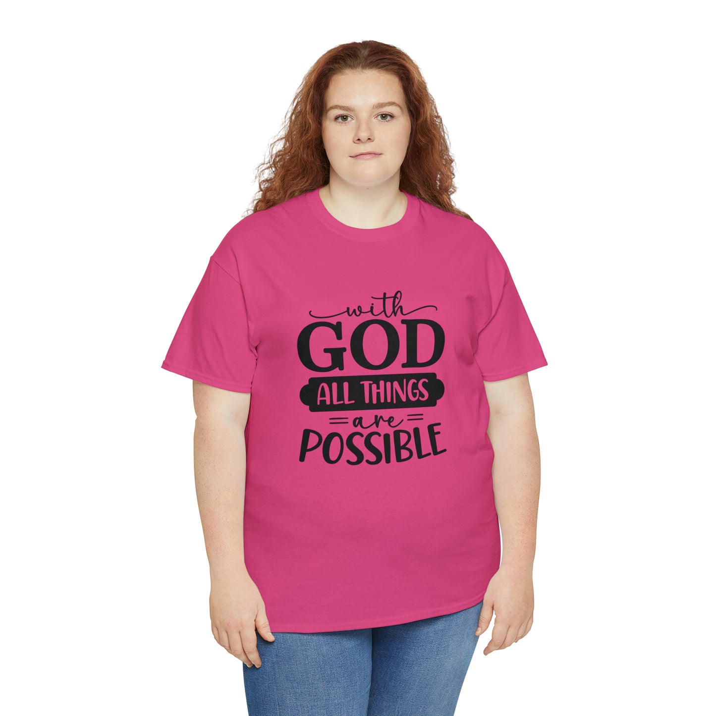 With God All Things Are Possible Unisex Heavy Cotton Tee - Black Print