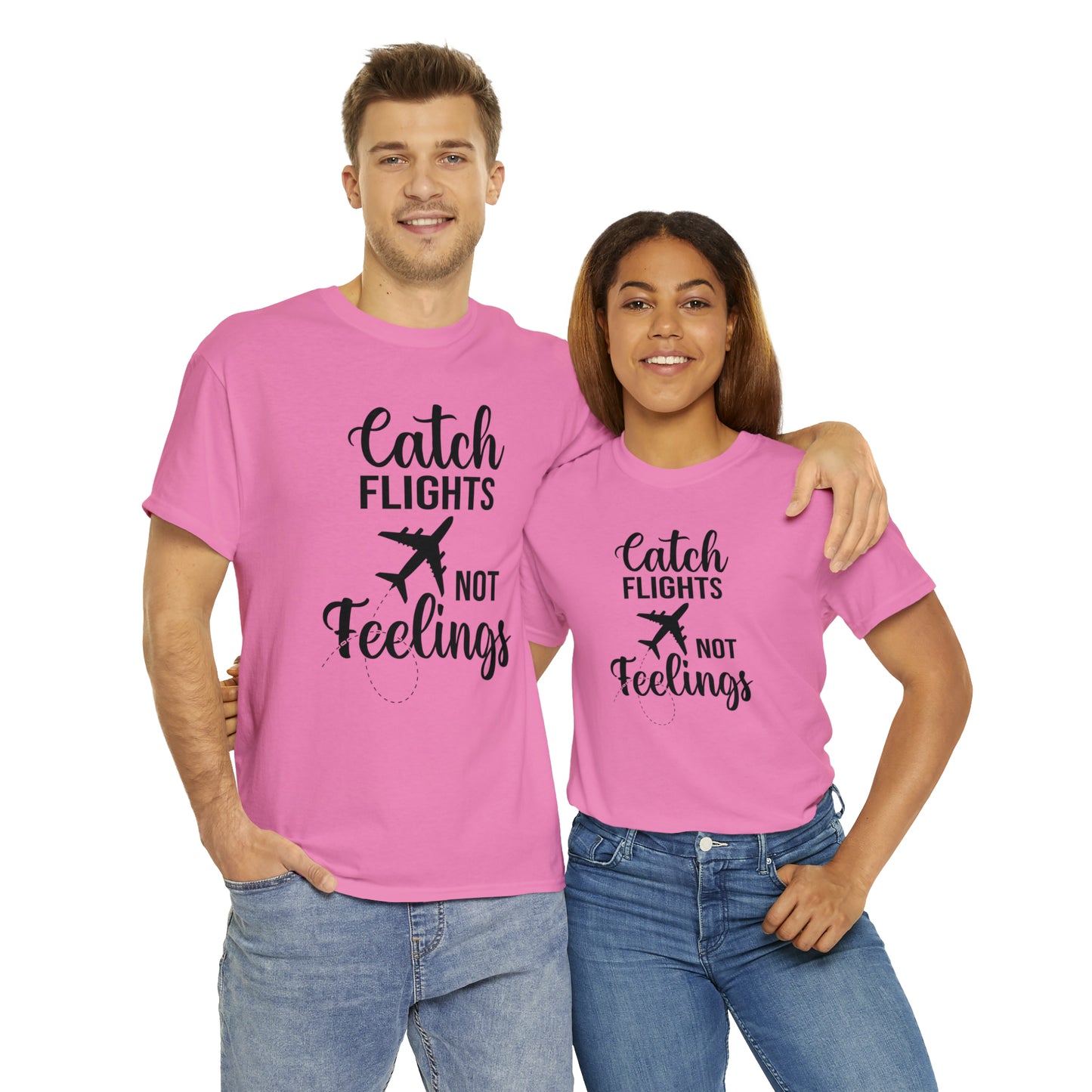 Catch Flights Not Feelings Unisex Heavy Cotton Tee - Black Letters