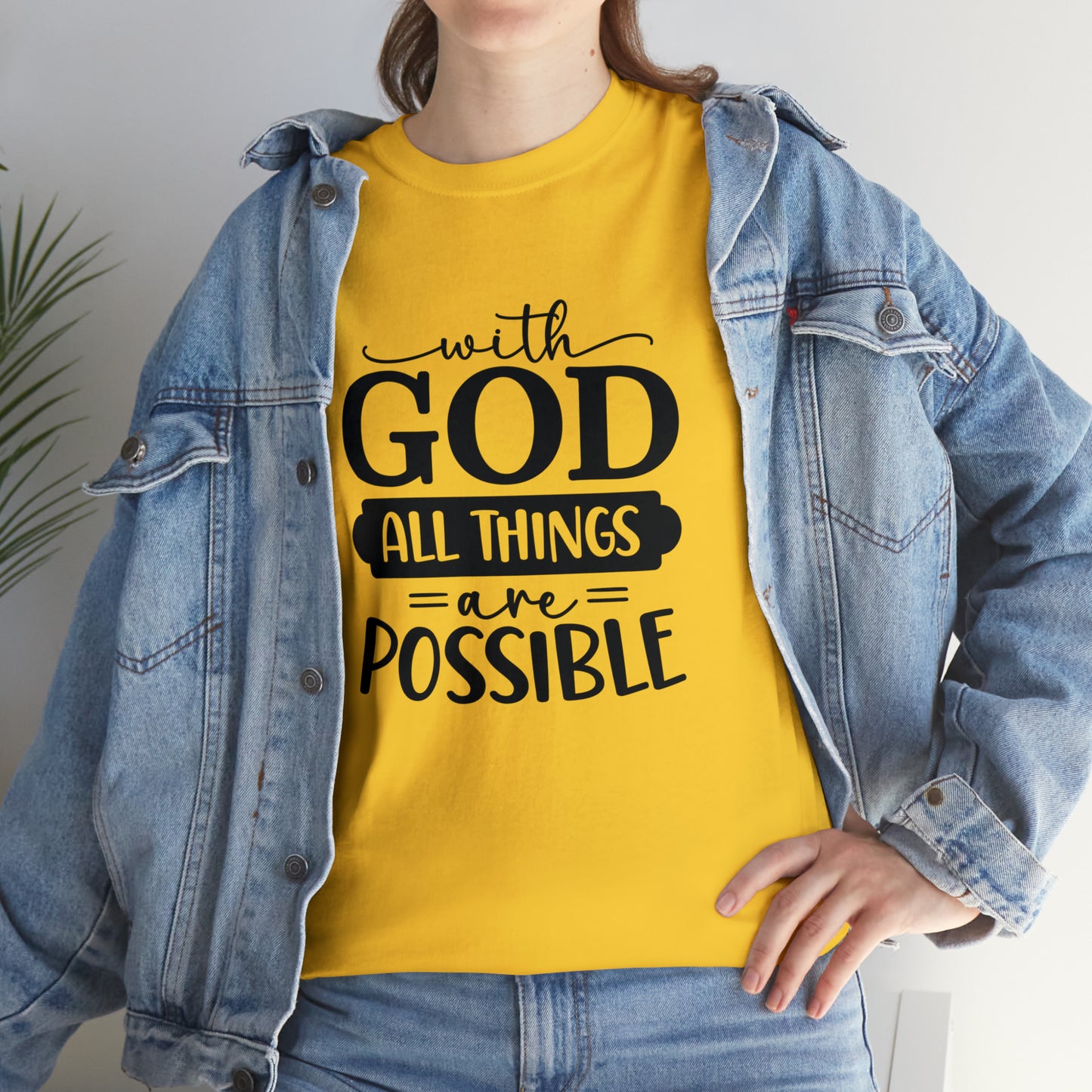 With God All Things Are Possible Unisex Heavy Cotton Tee - Black Print