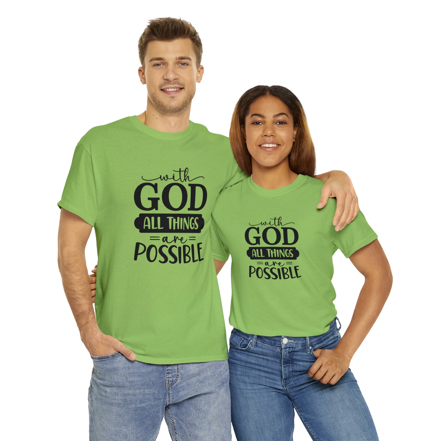 With God All Things Are Possible Unisex Heavy Cotton Tee - Black Print