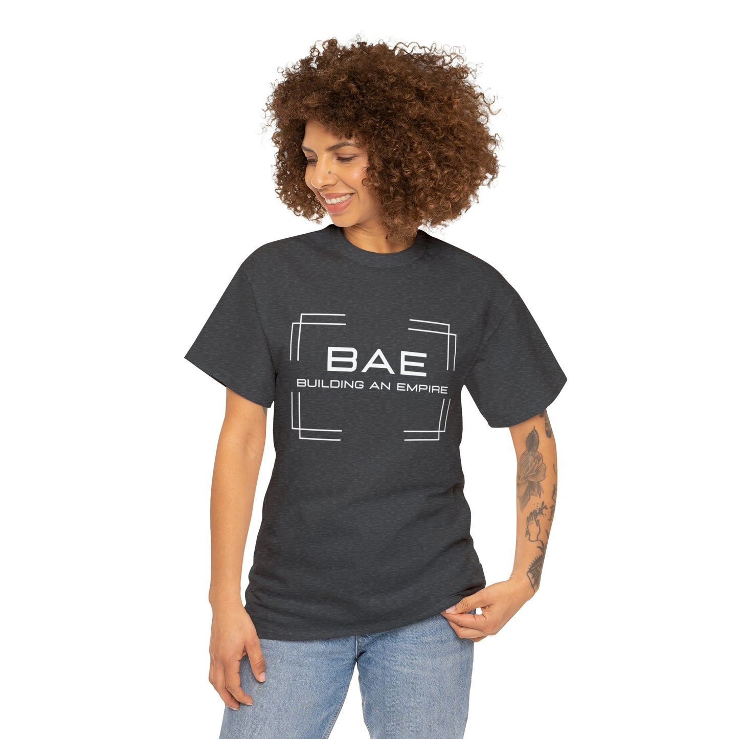 BAE Building An Empire Unisex Heavy Cotton Tee -White Silver Letters - Square