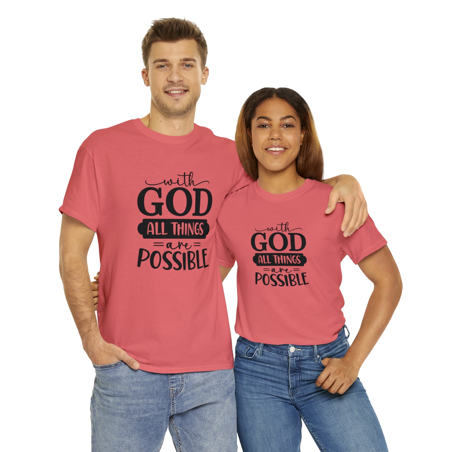 With God All Things Are Possible Unisex Heavy Cotton Tee - Black Print