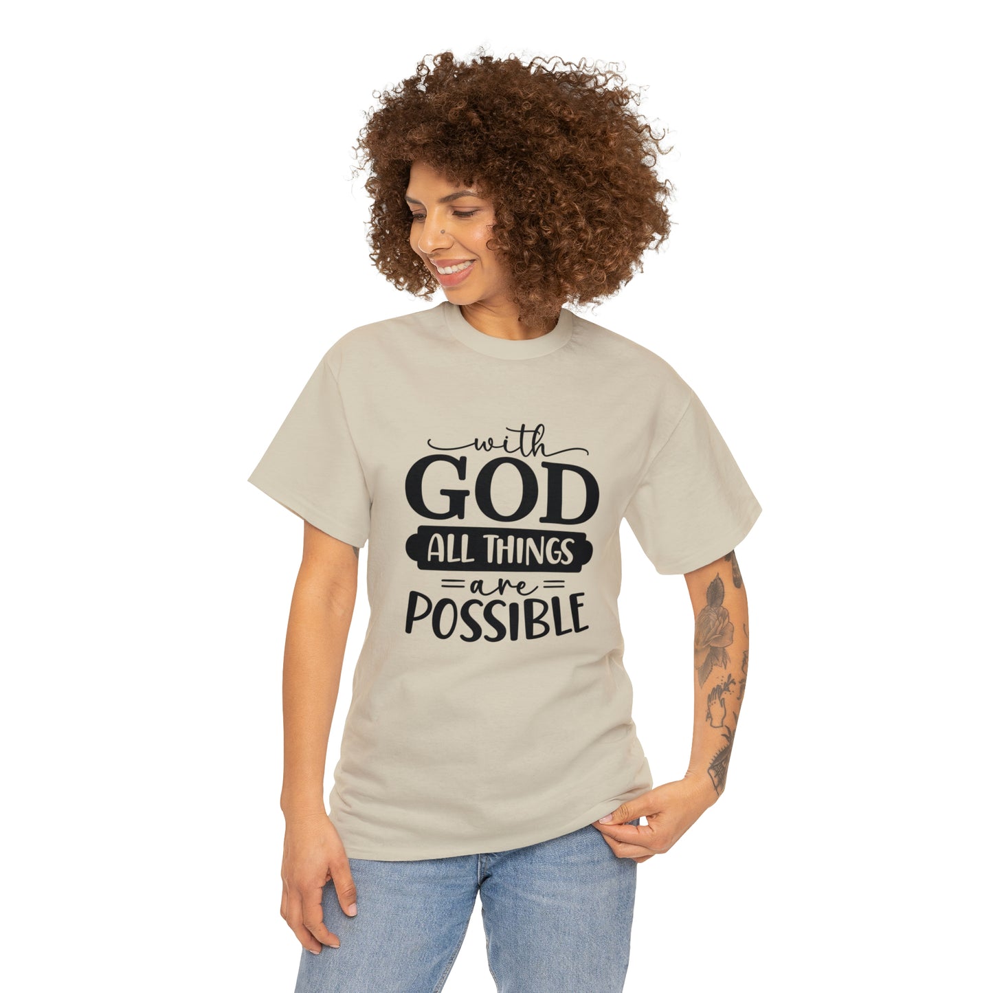 With God All Things Are Possible Unisex Heavy Cotton Tee - Black Print