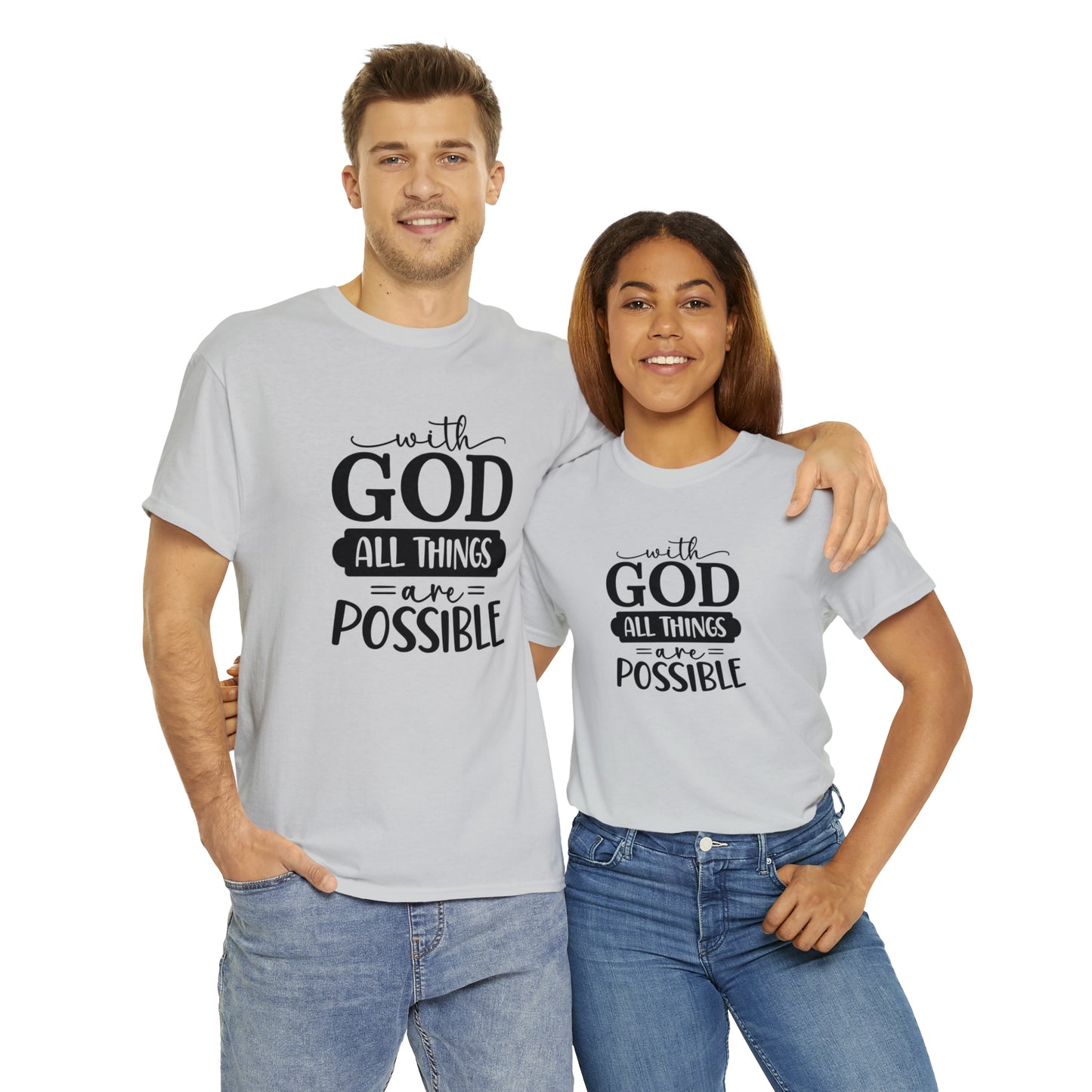 With God All Things Are Possible Unisex Heavy Cotton Tee - Black Print