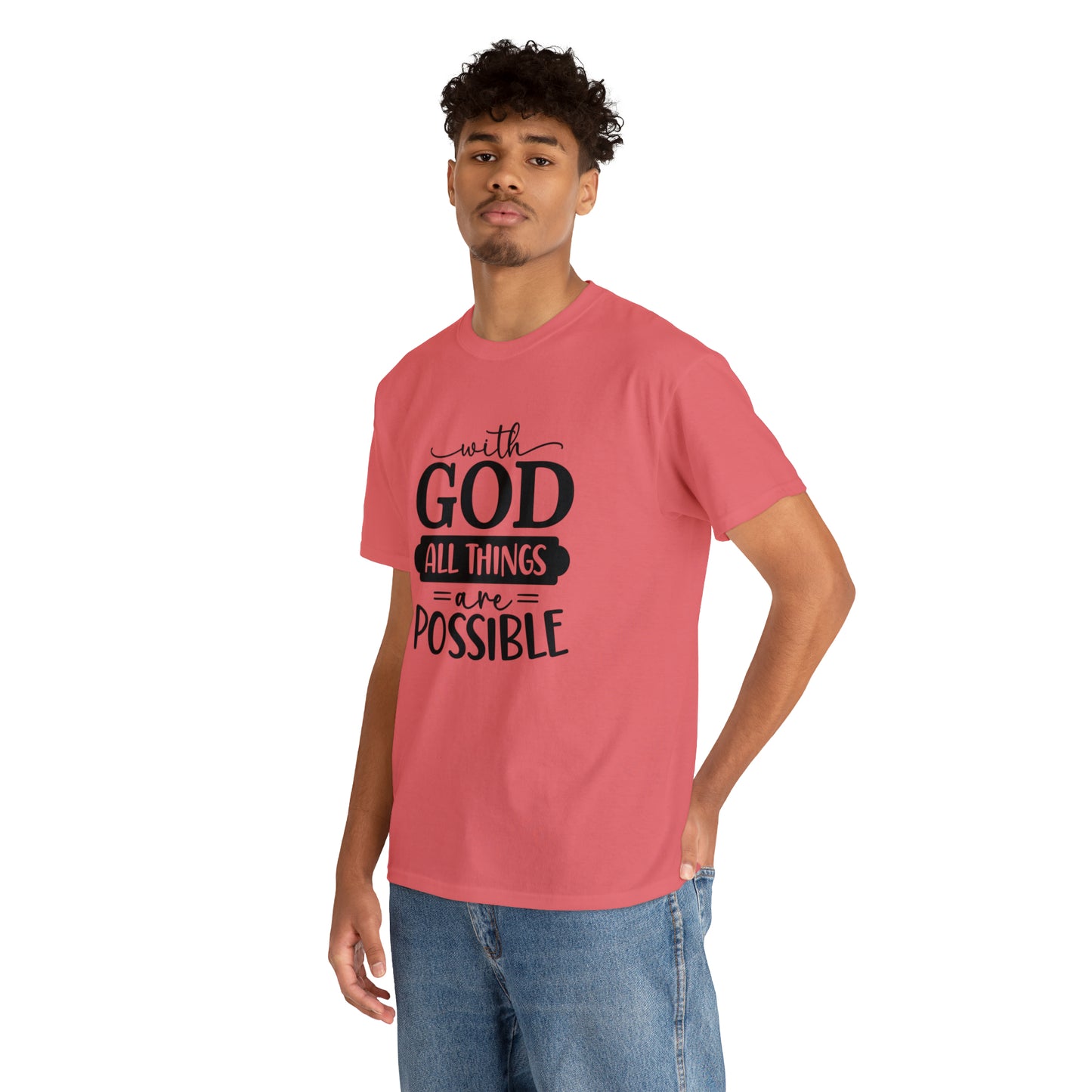 With God All Things Are Possible Unisex Heavy Cotton Tee - Black Print