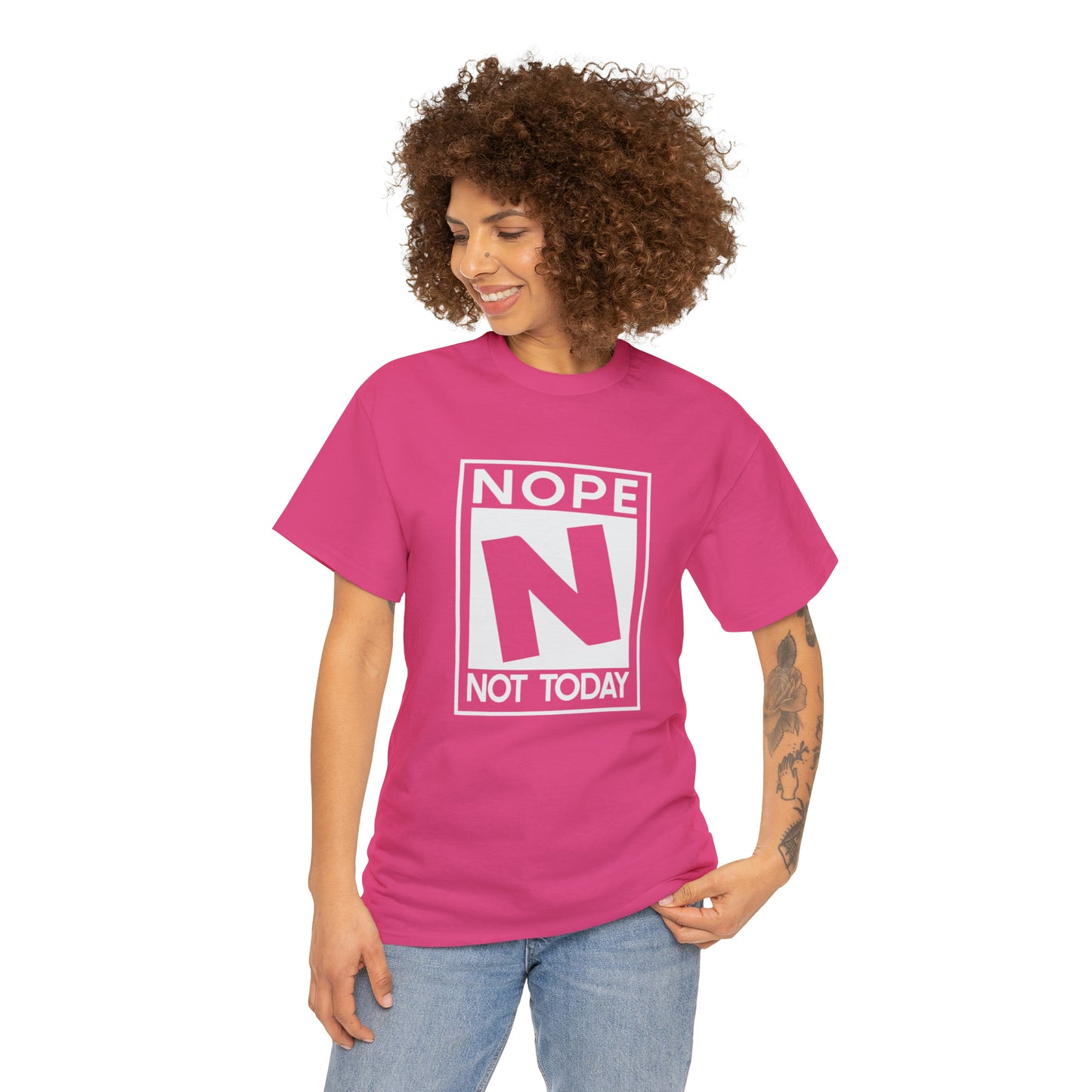 Nope Not Today rated N Unisex Heavy Cotton Tee - Wht Print