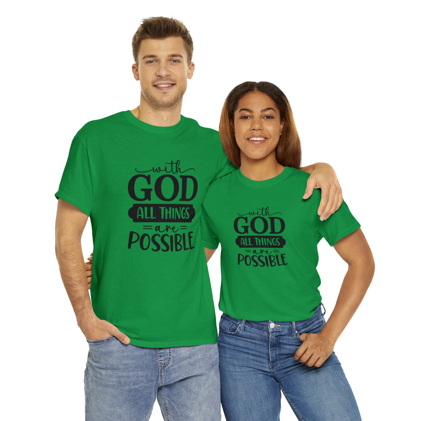 With God All Things Are Possible Unisex Heavy Cotton Tee - Black Print