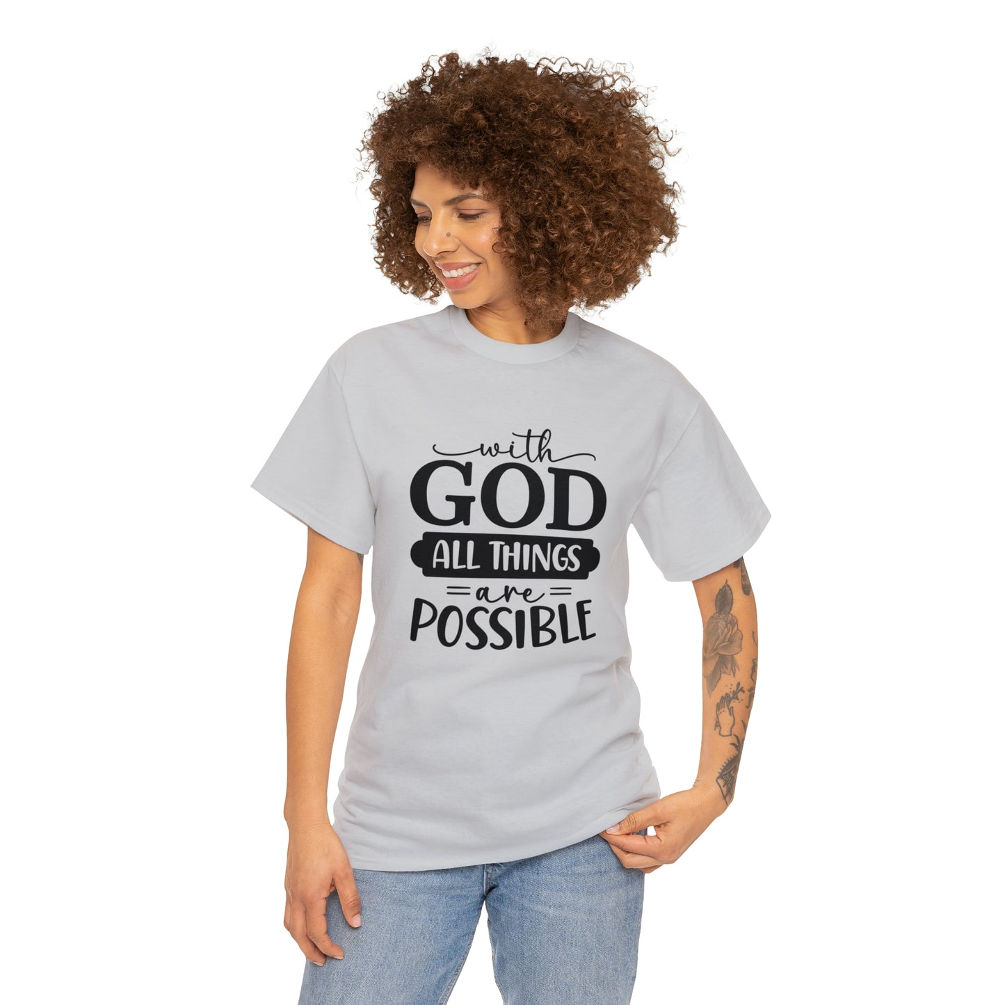 With God All Things Are Possible Unisex Heavy Cotton Tee - Black Print