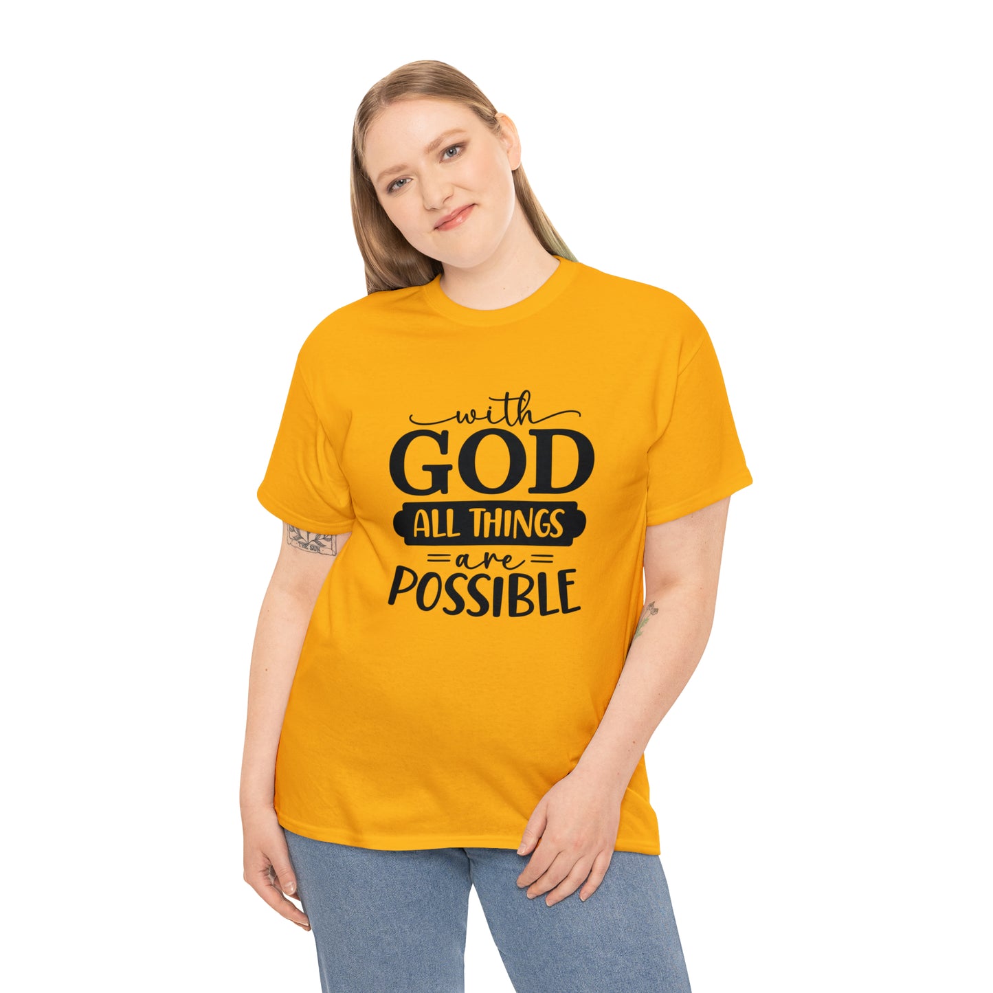 With God All Things Are Possible Unisex Heavy Cotton Tee - Black Print