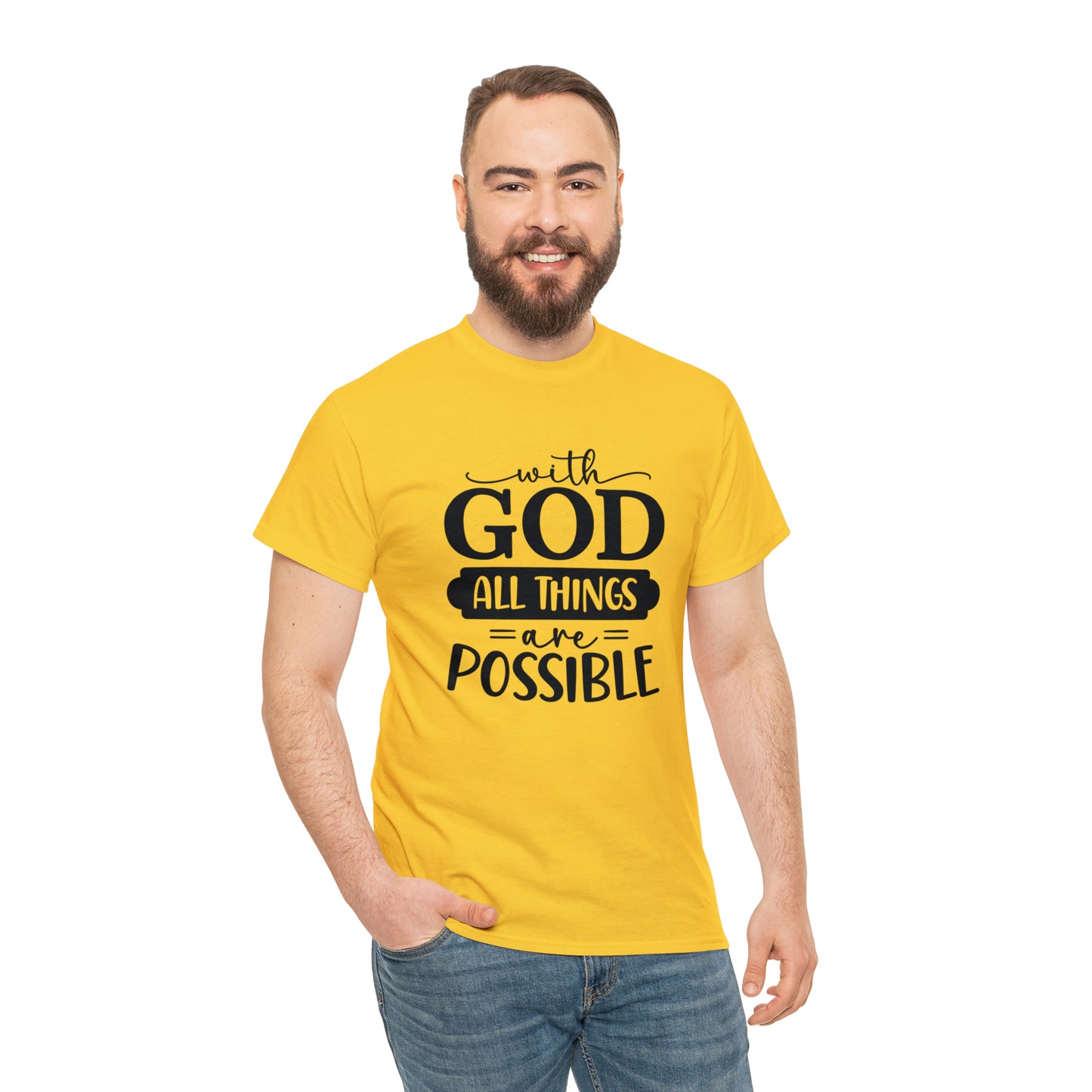 With God All Things Are Possible Unisex Heavy Cotton Tee - Black Print