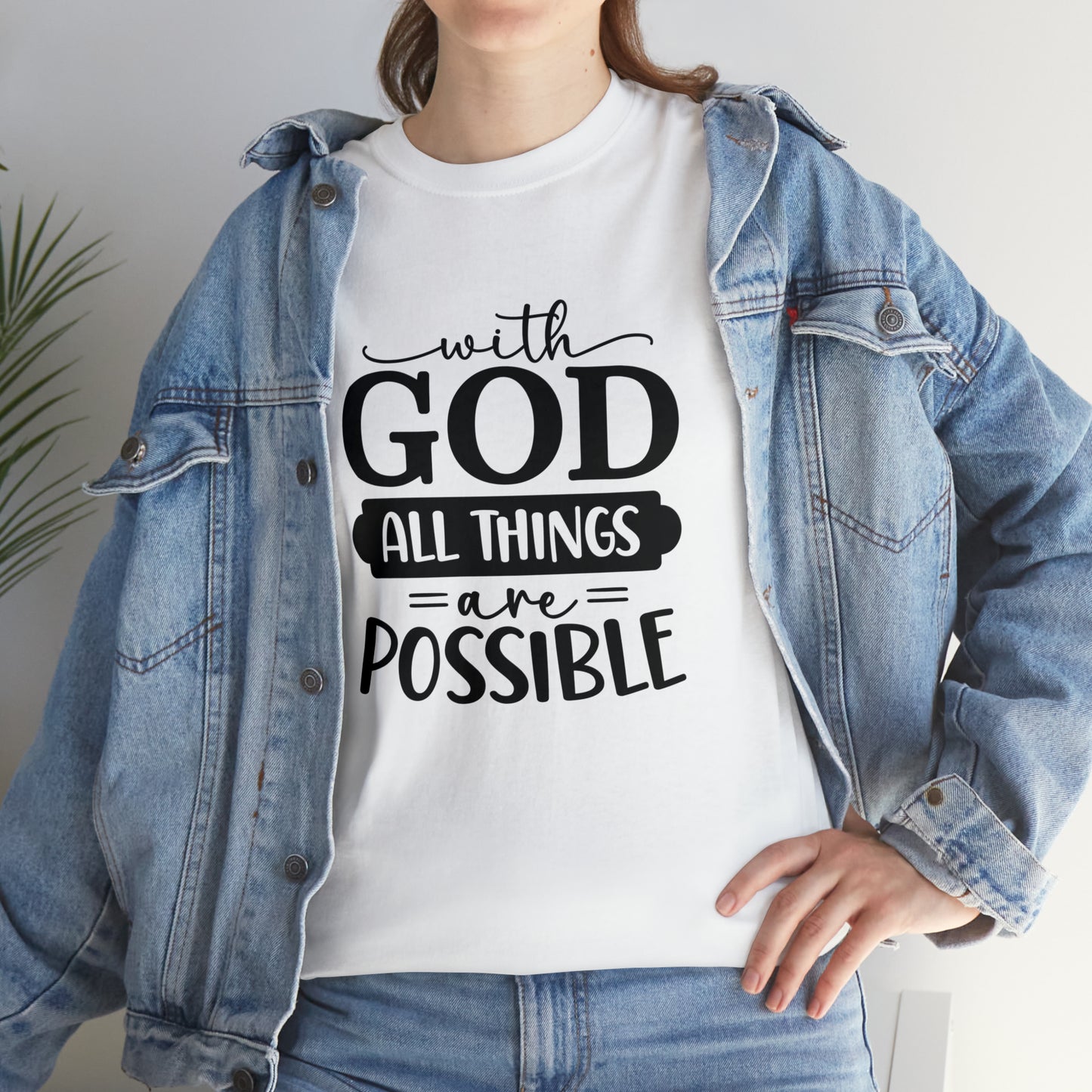 With God All Things Are Possible Unisex Heavy Cotton Tee - Black Print