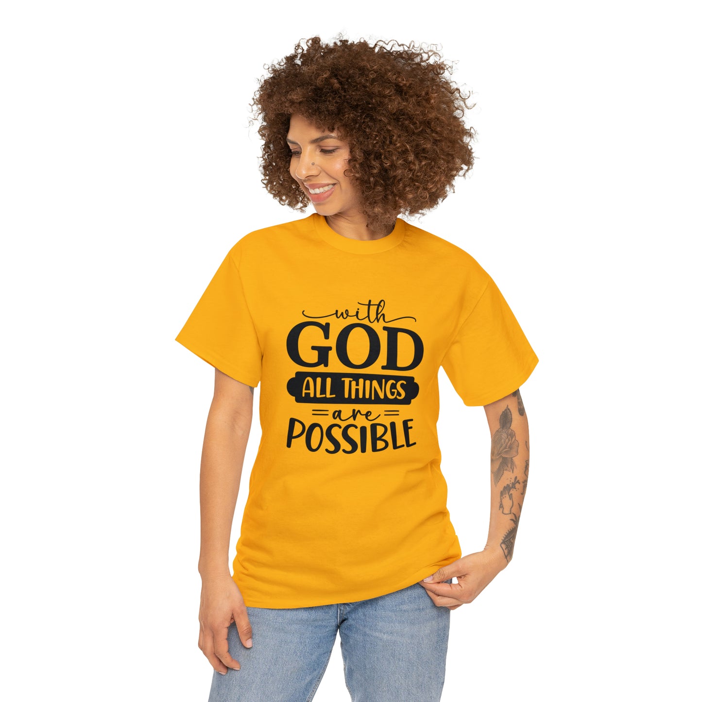 With God All Things Are Possible Unisex Heavy Cotton Tee - Black Print