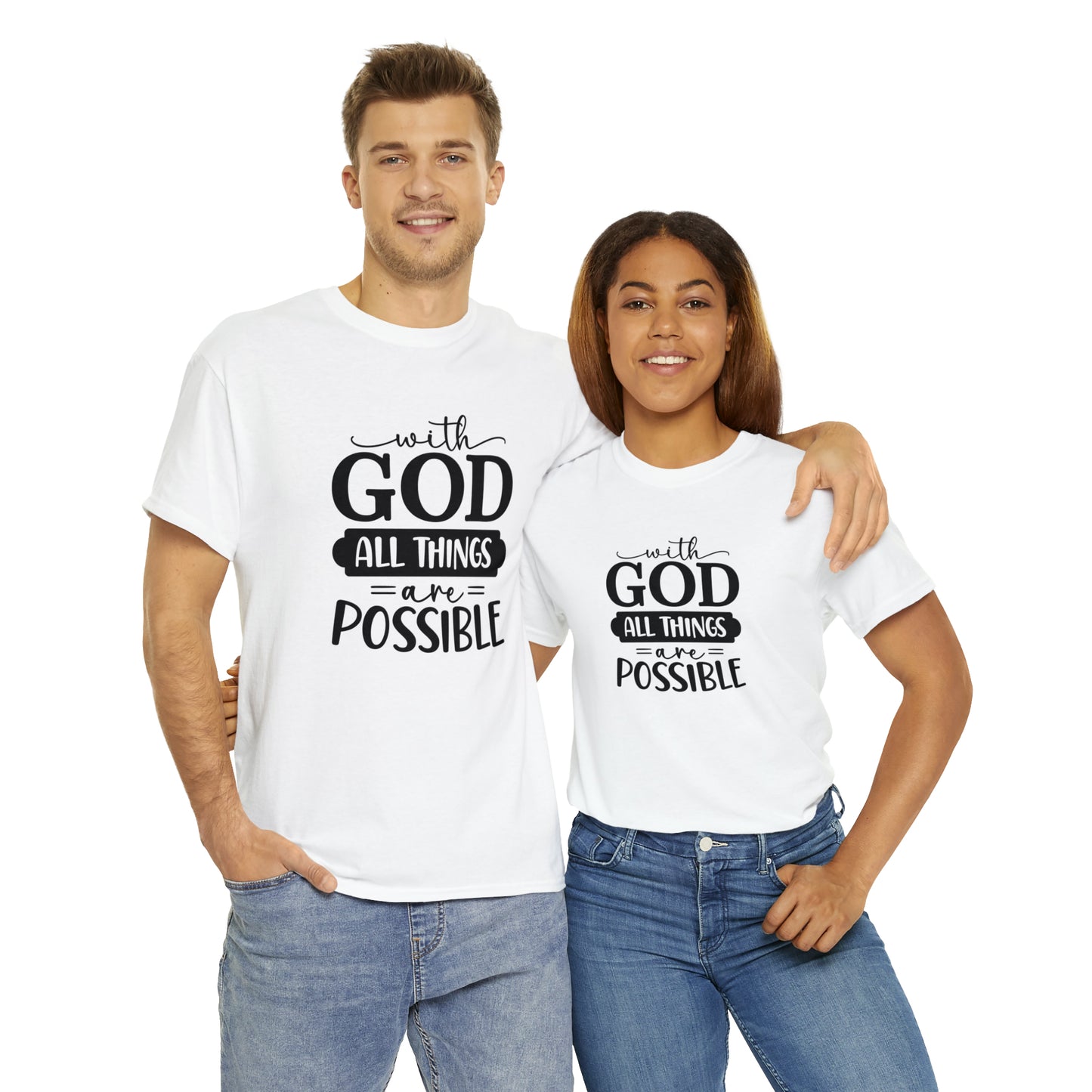 With God All Things Are Possible Unisex Heavy Cotton Tee - Black Print