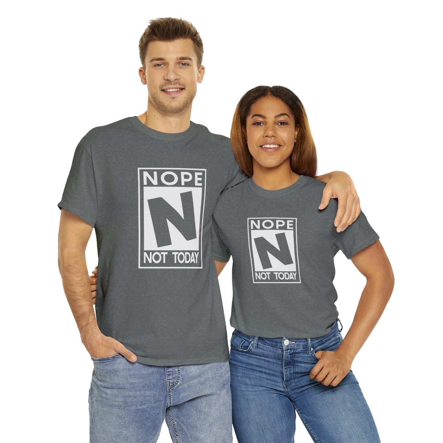 Nope Not Today rated N Unisex Heavy Cotton Tee - Wht Print