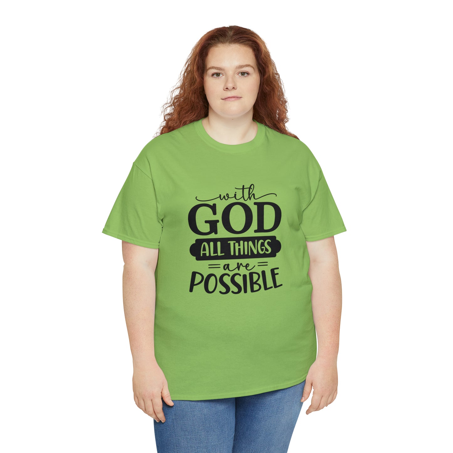 With God All Things Are Possible Unisex Heavy Cotton Tee - Black Print