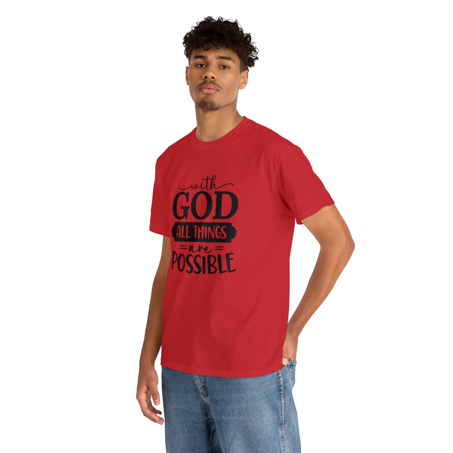 With God All Things Are Possible Unisex Heavy Cotton Tee - Black Print