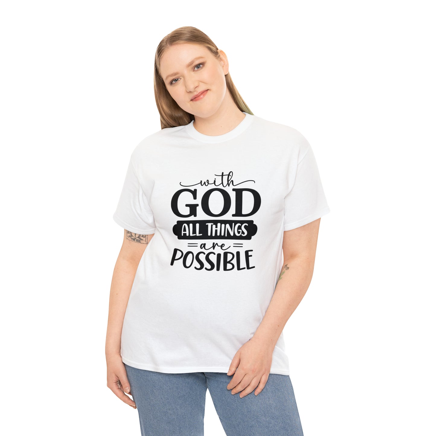 With God All Things Are Possible Unisex Heavy Cotton Tee - Black Print