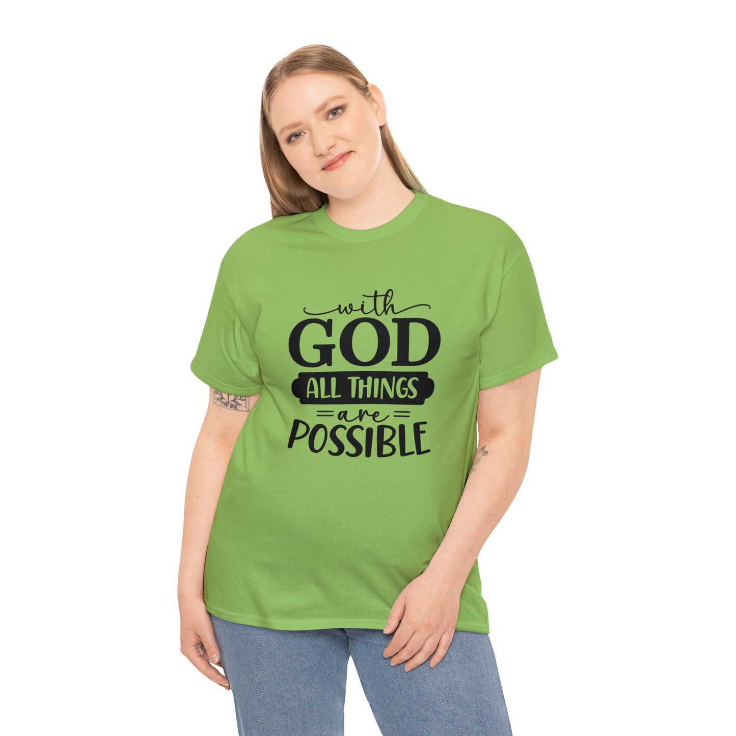 With God All Things Are Possible Unisex Heavy Cotton Tee - Black Print