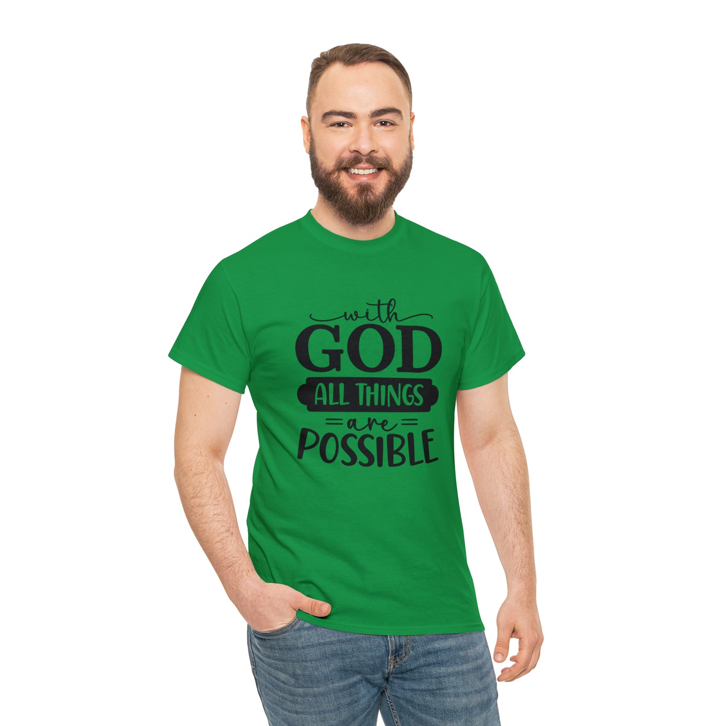 With God All Things Are Possible Unisex Heavy Cotton Tee - Black Print