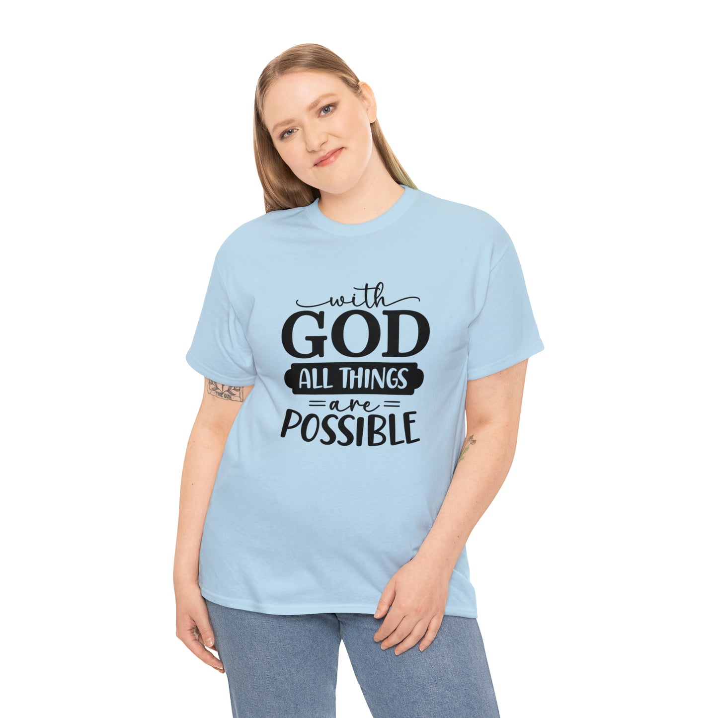 With God All Things Are Possible Unisex Heavy Cotton Tee - Black Print