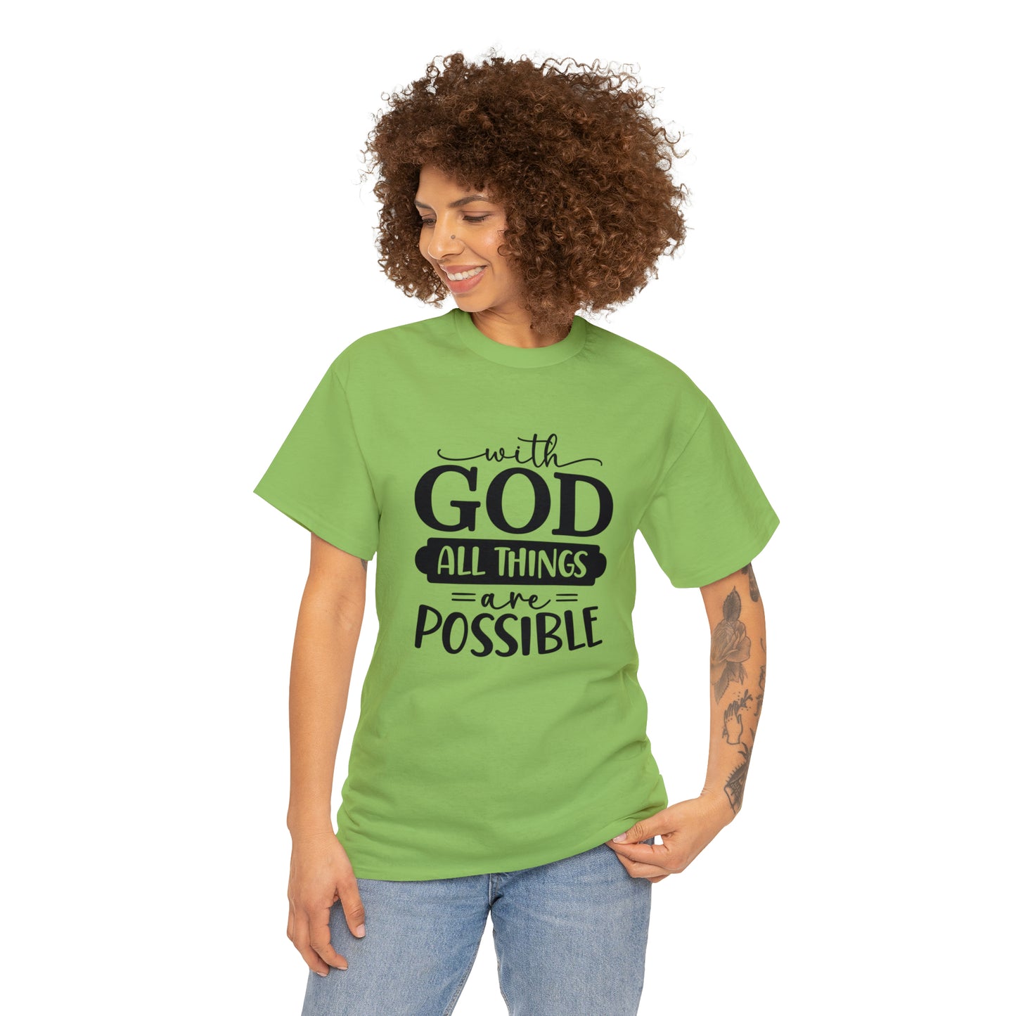 With God All Things Are Possible Unisex Heavy Cotton Tee - Black Print