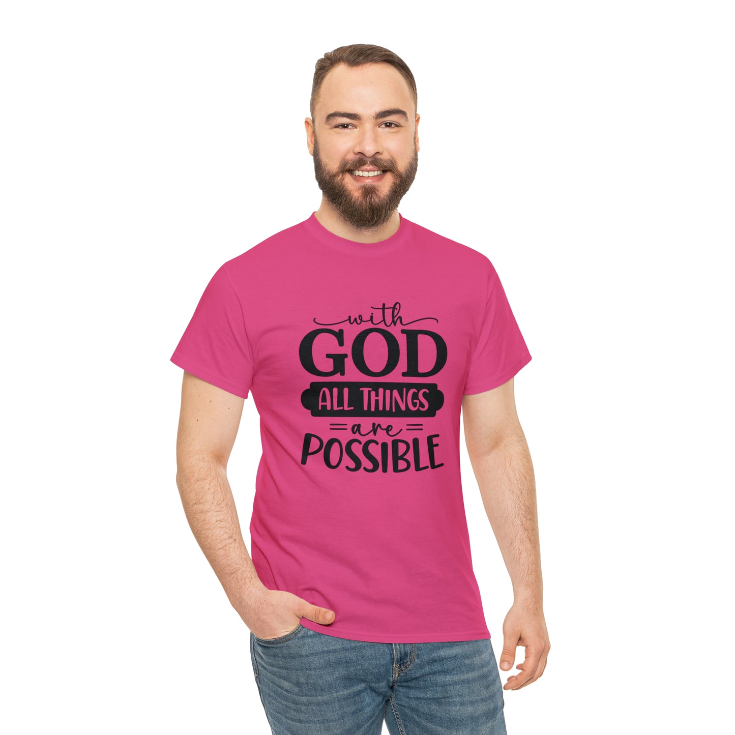 With God All Things Are Possible Unisex Heavy Cotton Tee - Black Print