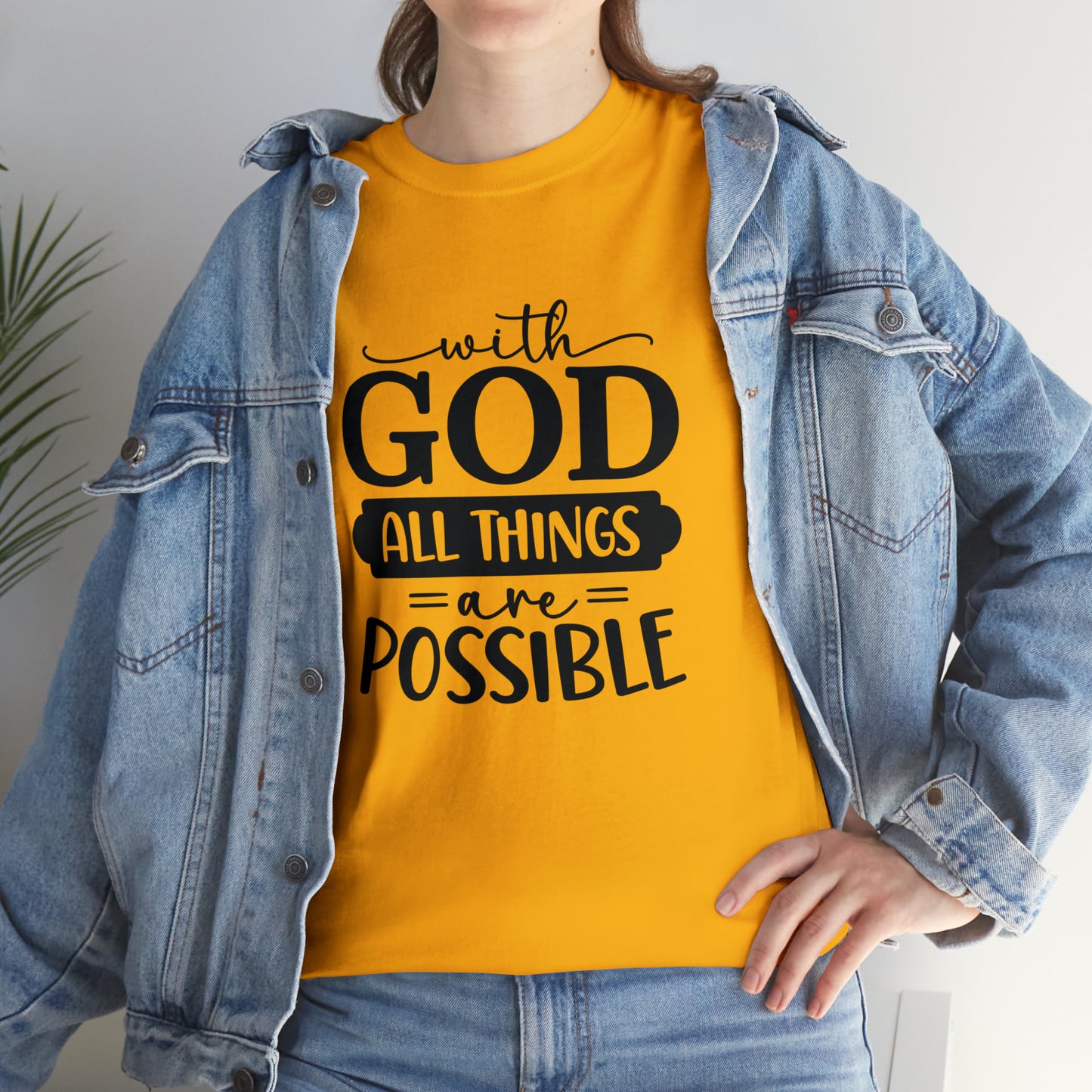 With God All Things Are Possible Unisex Heavy Cotton Tee - Black Print