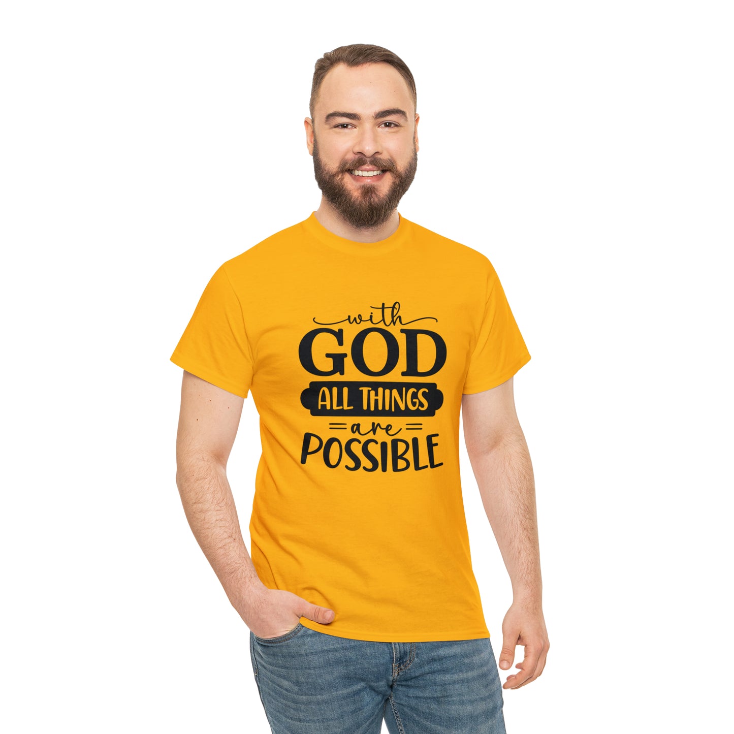 With God All Things Are Possible Unisex Heavy Cotton Tee - Black Print