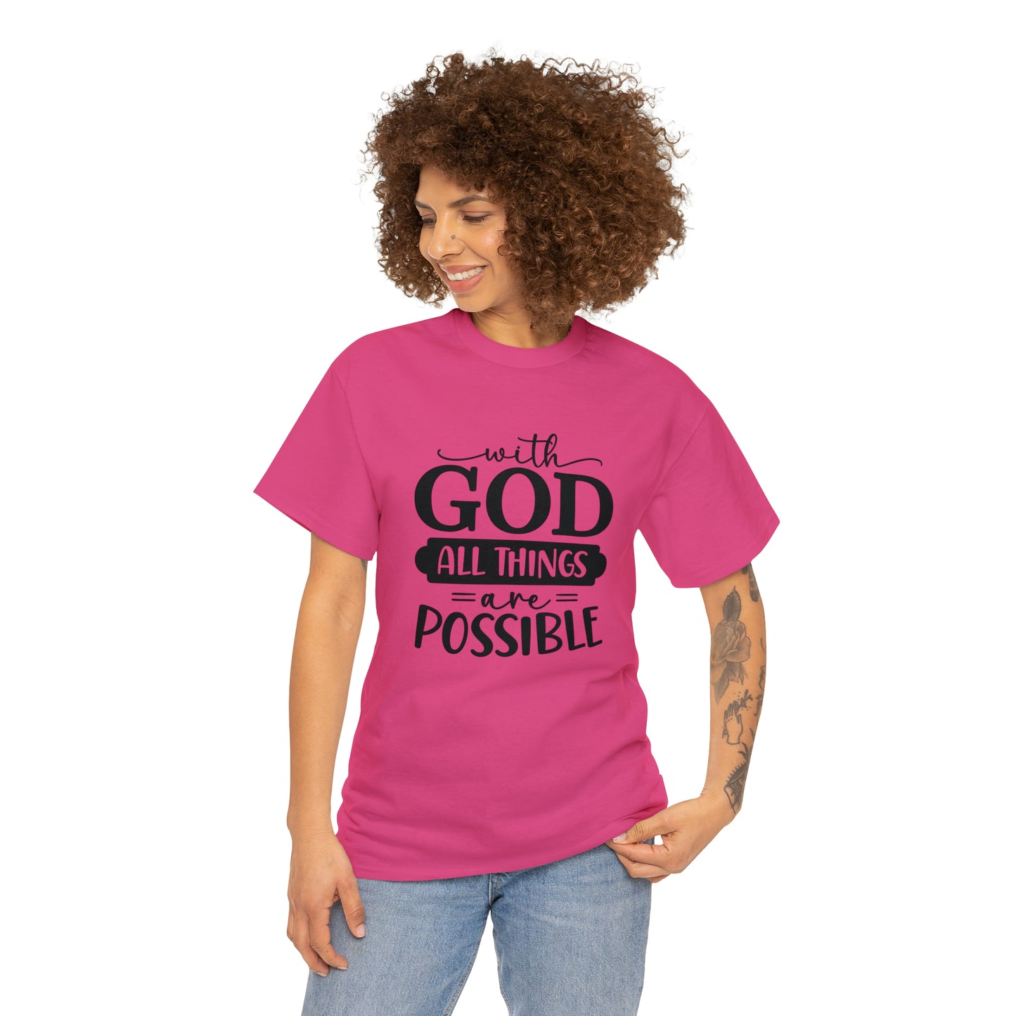 With God All Things Are Possible Unisex Heavy Cotton Tee - Black Print