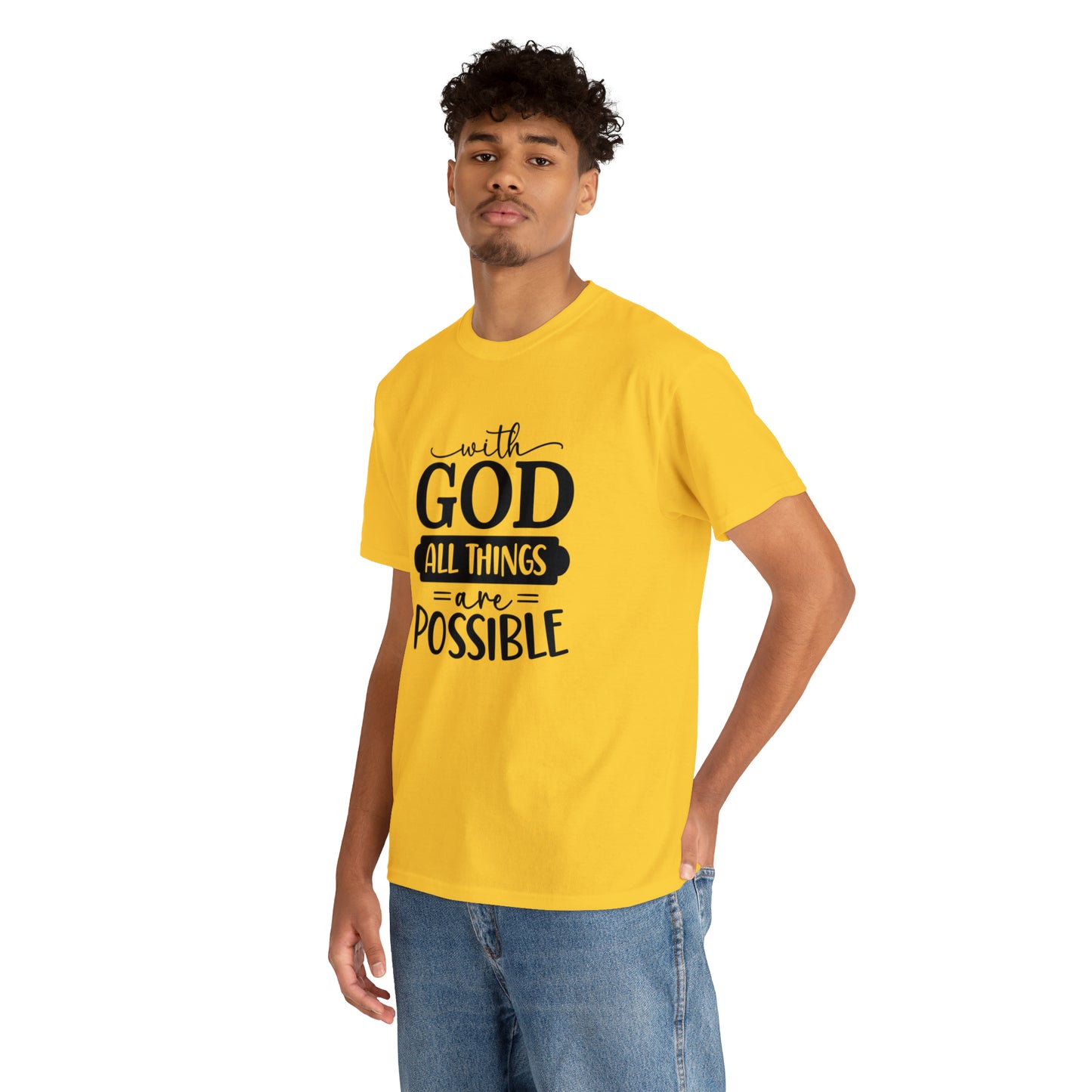 With God All Things Are Possible Unisex Heavy Cotton Tee - Black Print