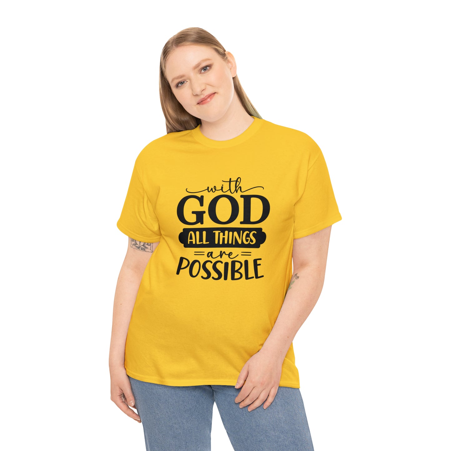 With God All Things Are Possible Unisex Heavy Cotton Tee - Black Print