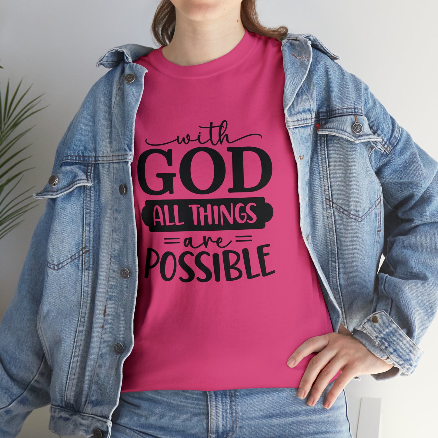 With God All Things Are Possible Unisex Heavy Cotton Tee - Black Print