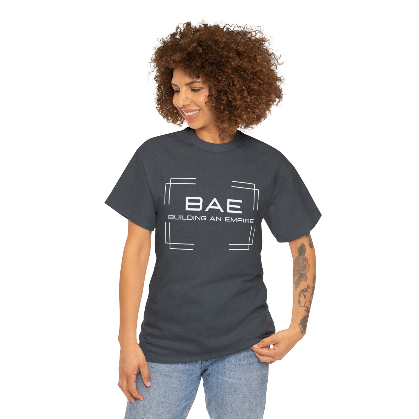 BAE Building An Empire Unisex Heavy Cotton Tee -White Silver Letters - Square