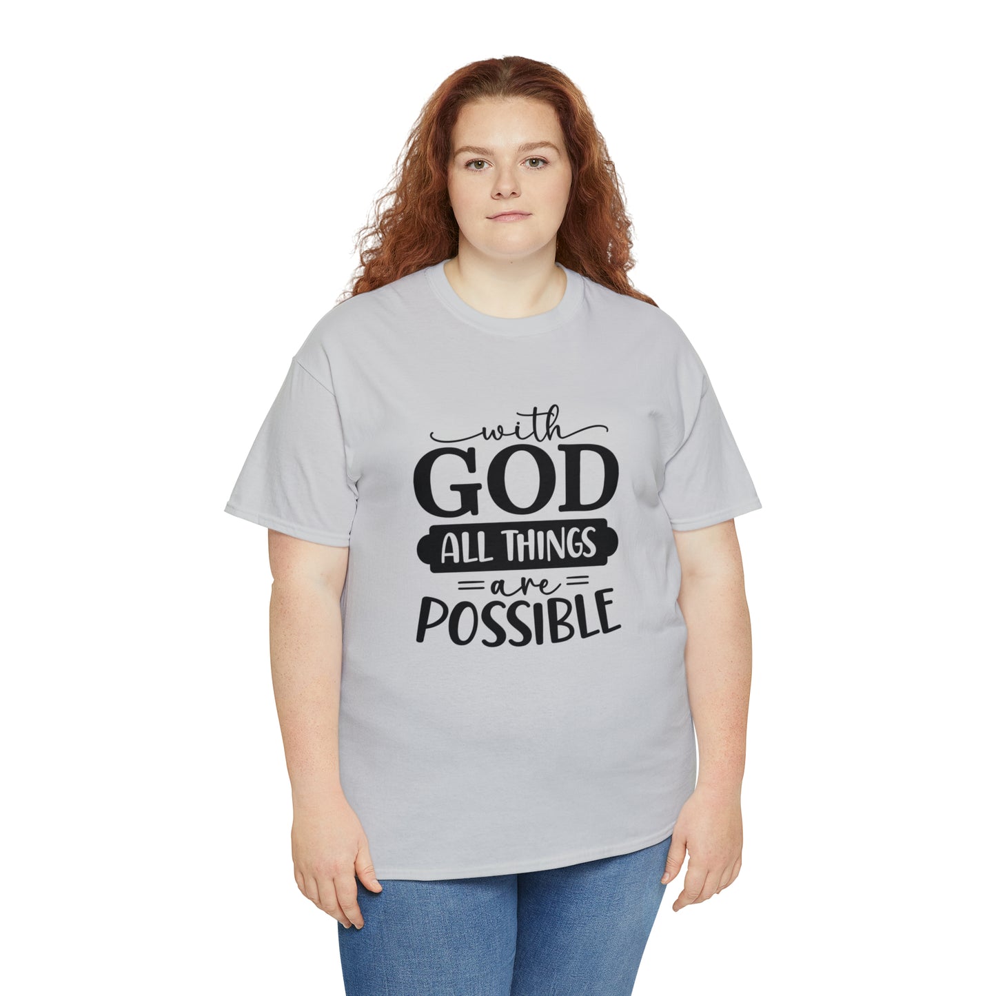 With God All Things Are Possible Unisex Heavy Cotton Tee - Black Print