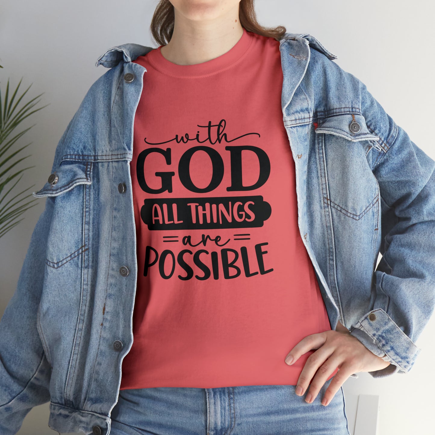 With God All Things Are Possible Unisex Heavy Cotton Tee - Black Print